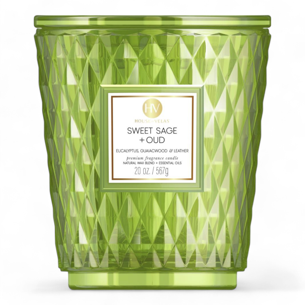 Peridot ~ Sweet Sage & Oud Coloured Glass Candle
