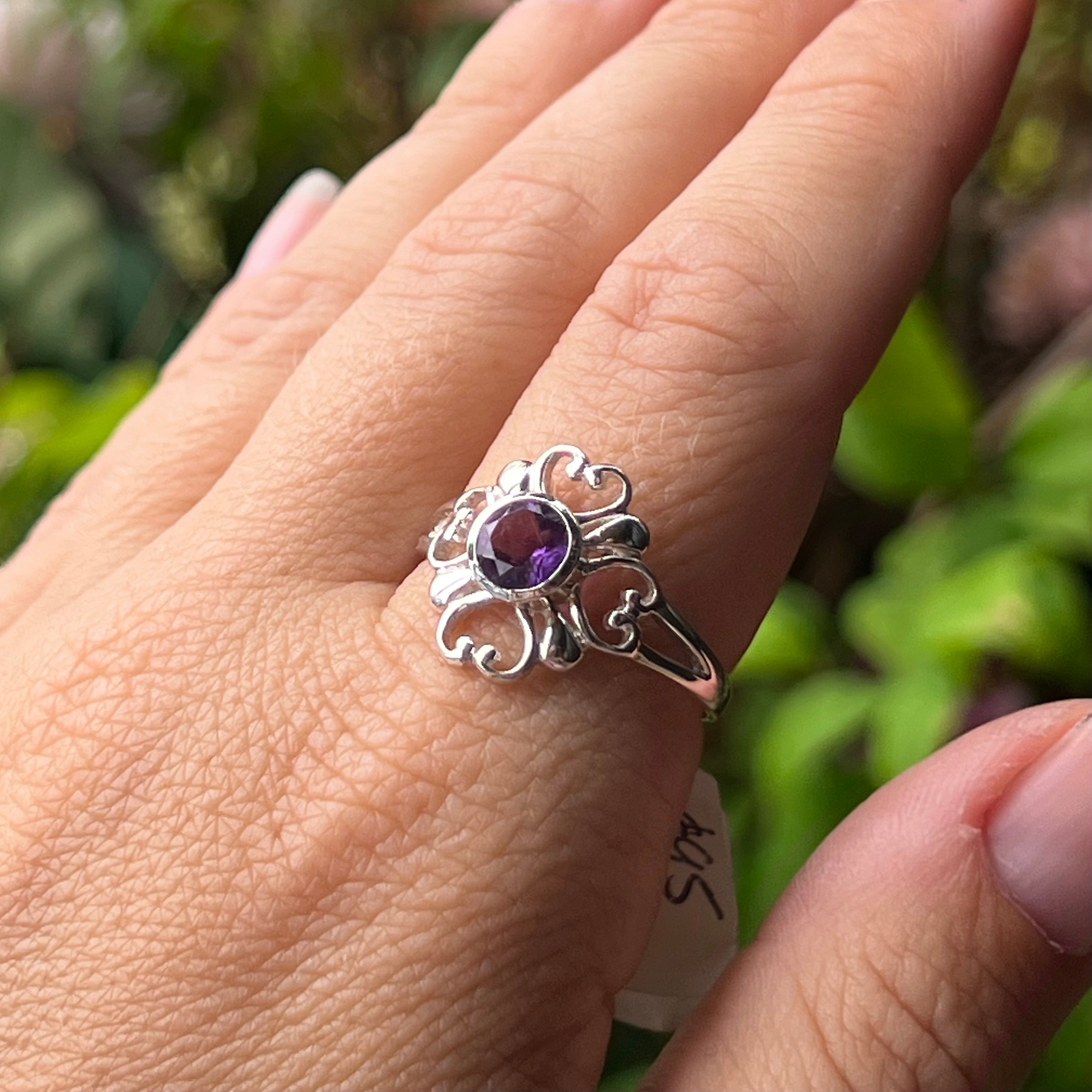 Heart Amethyst Sterling Silver Ring ~ 9