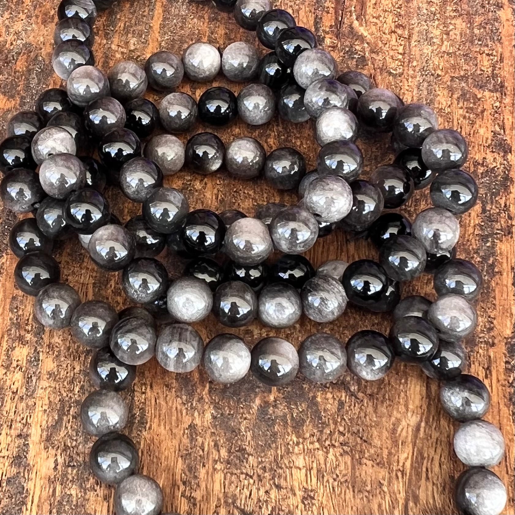 Black Obsidian Silver Sheen Beaded Bracelet