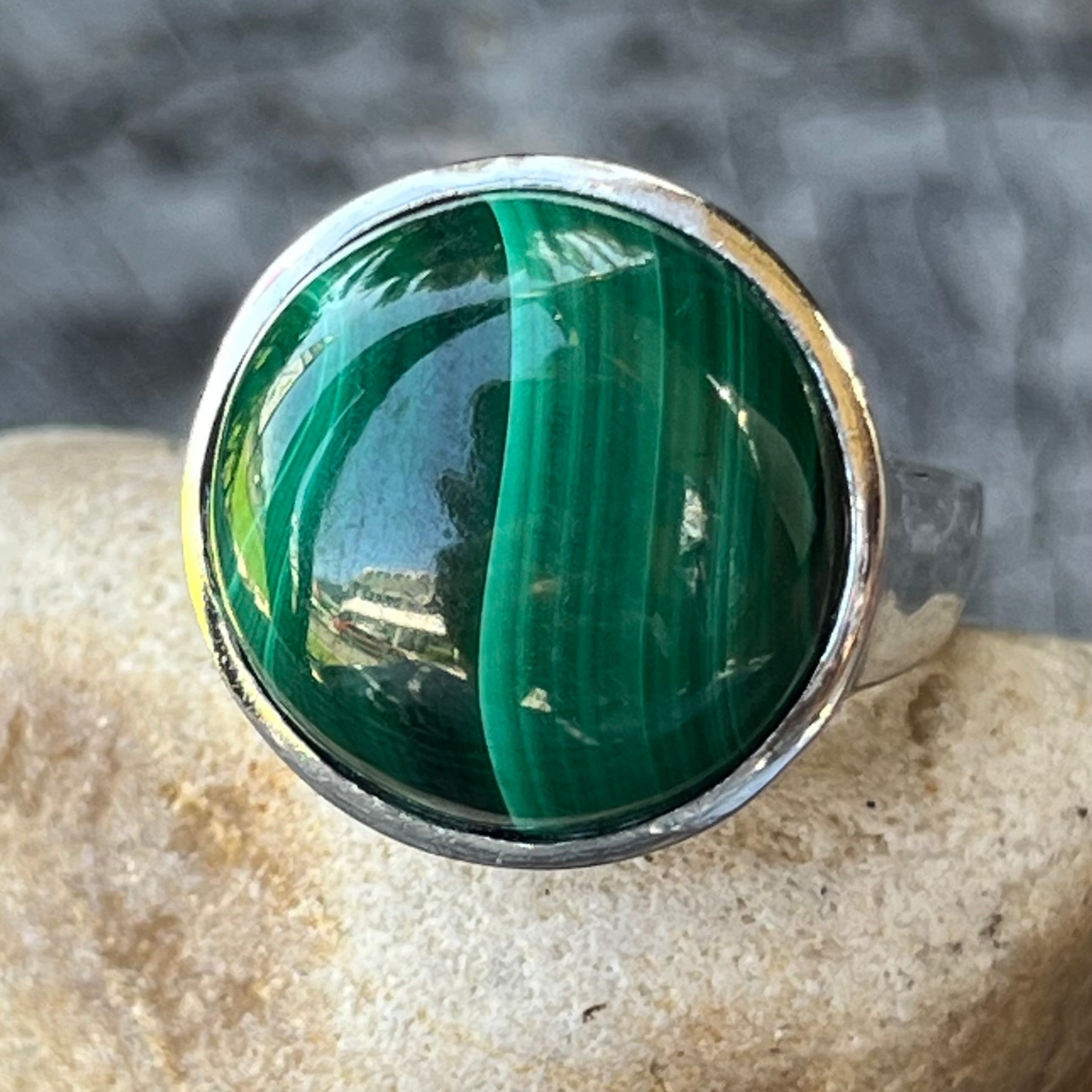 Malachite Sterling Silver Ring ~ Size 9
