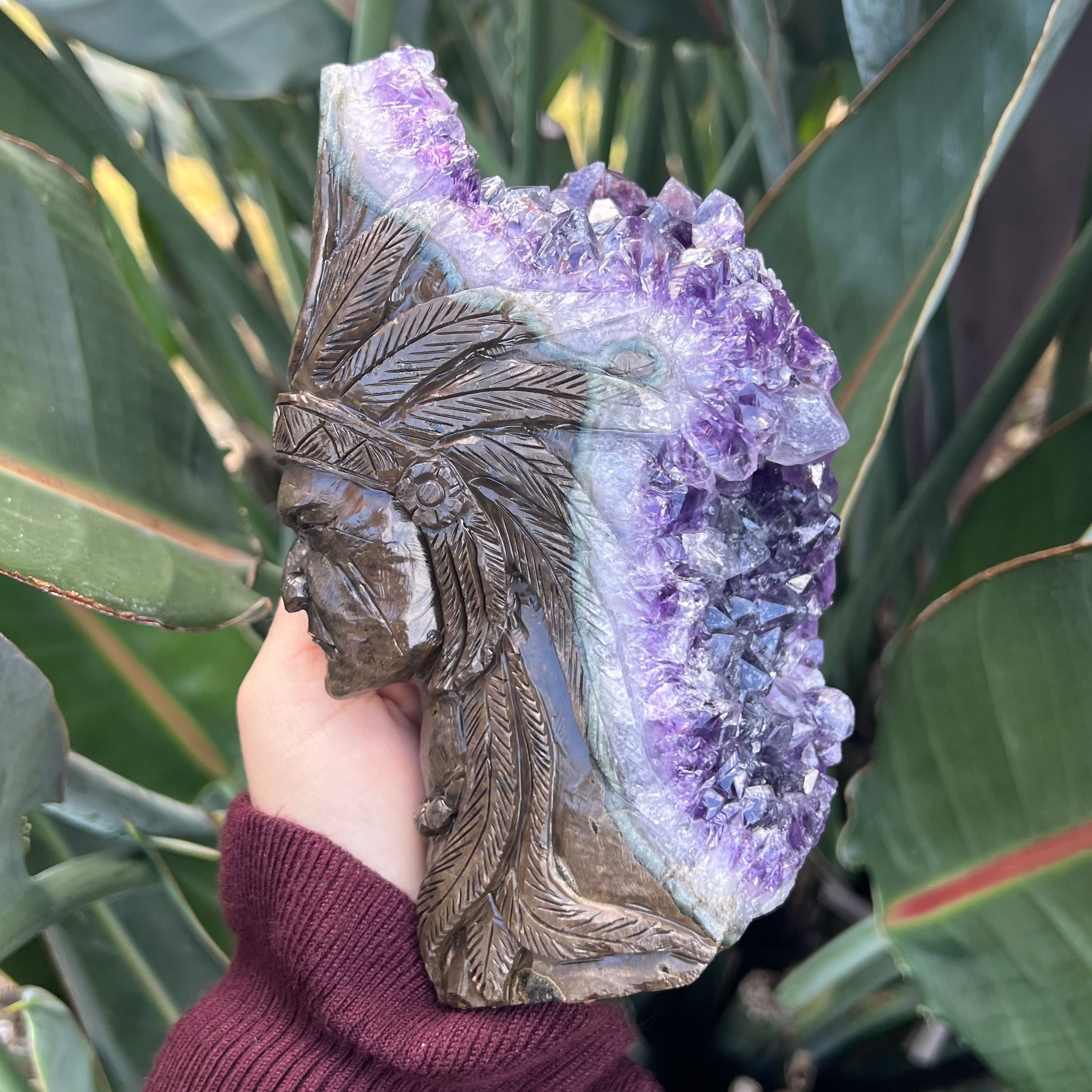 Amethyst Druzy Tribal Chief Carving