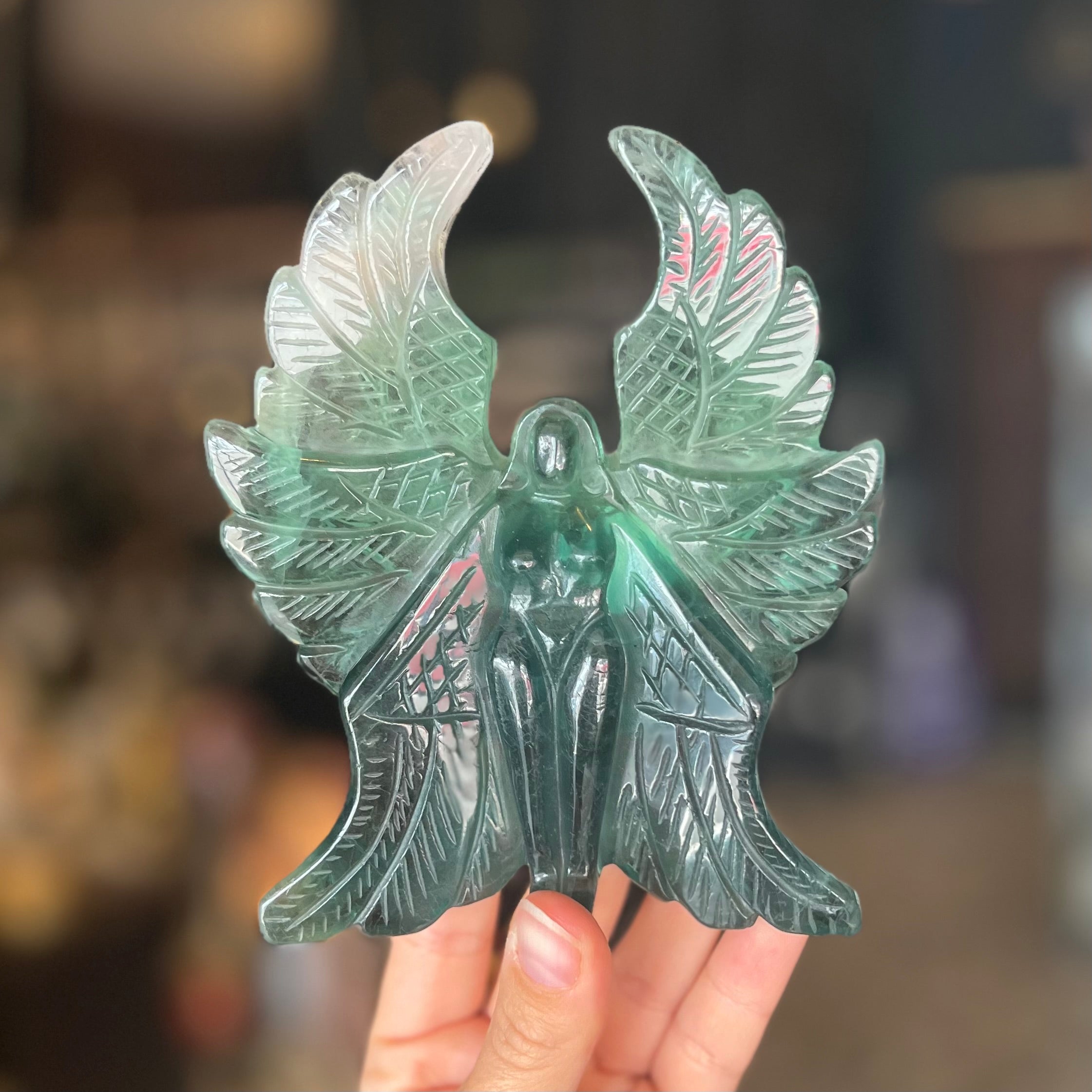 Green Fluorite Goddess of Compassion Carving (1)
