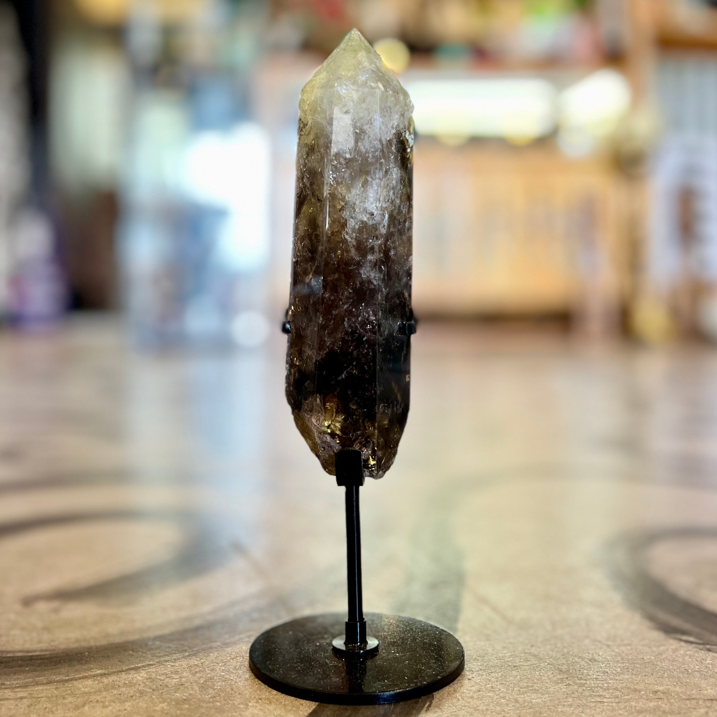 Smokey Citine Quartz Point on stand
