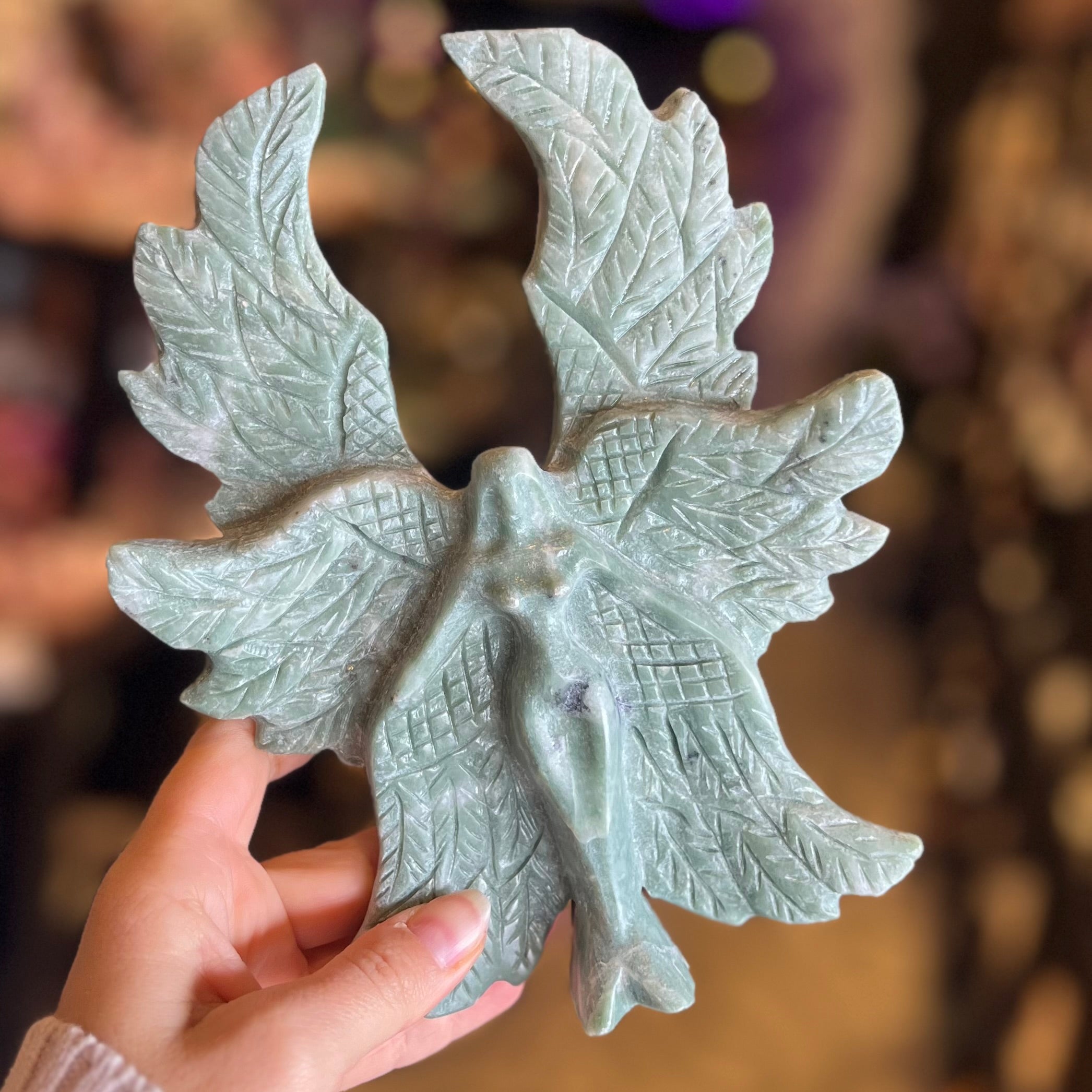 Green Jade Goddess Angel Carving