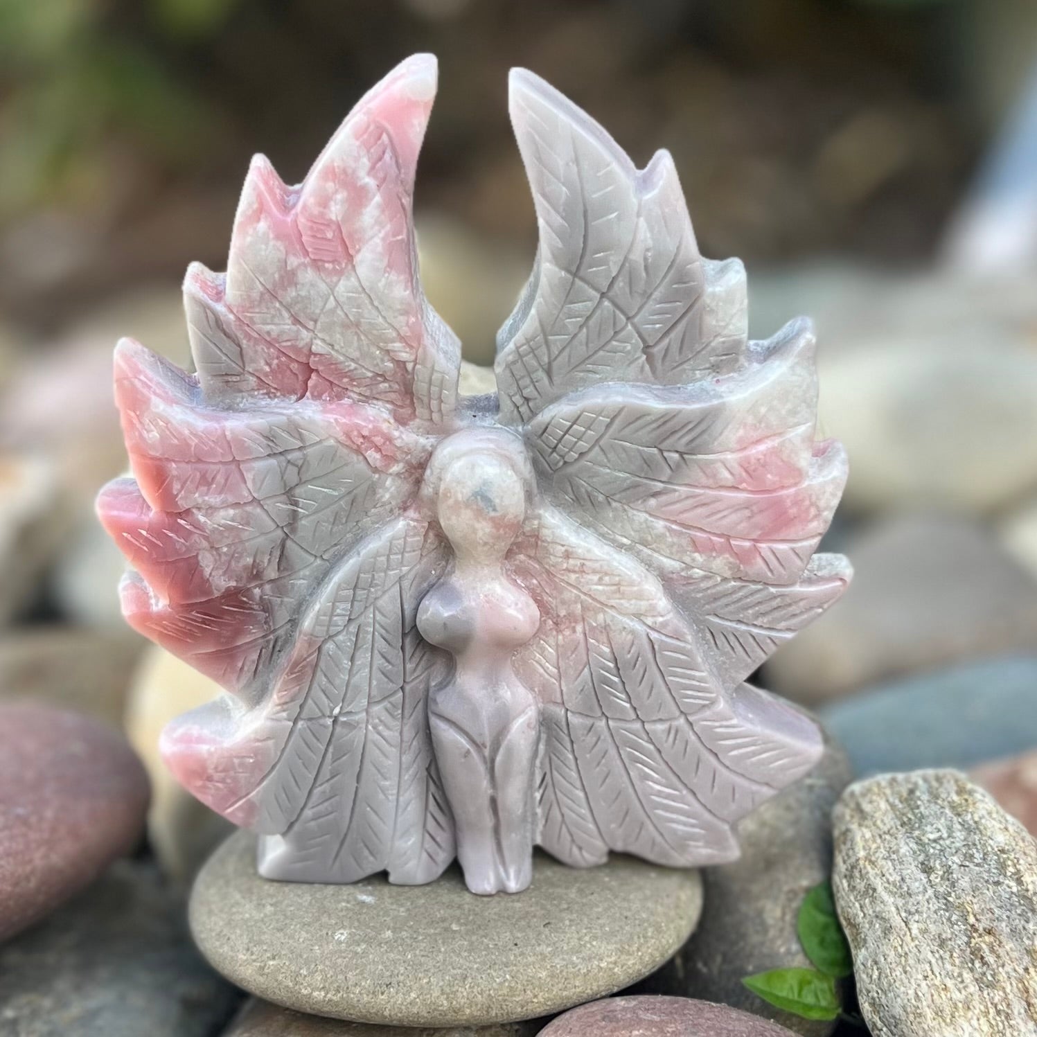Pink Opal Goddess of Compassion Carving (1)