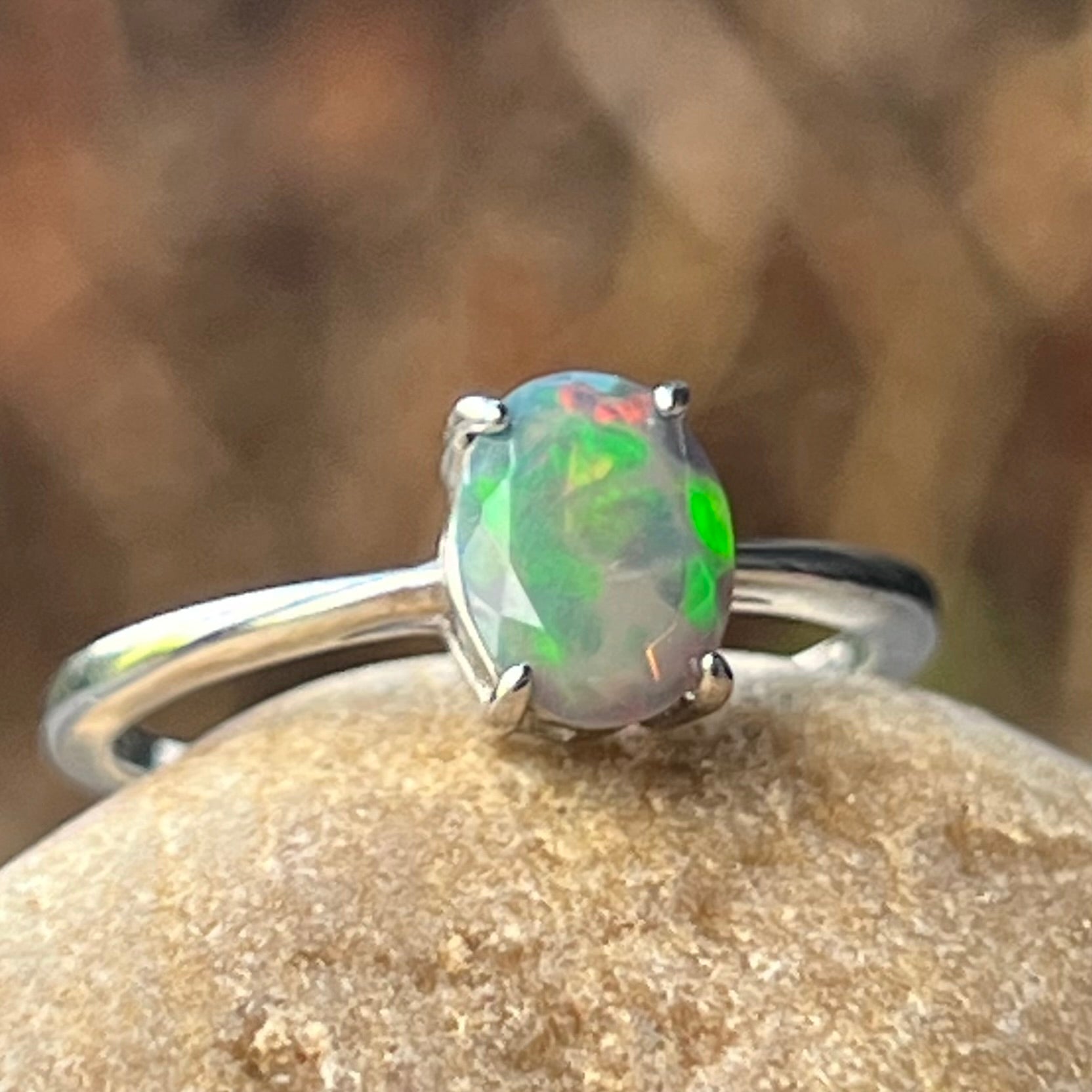 Black Opal Sterling Silver Ring ~ 8