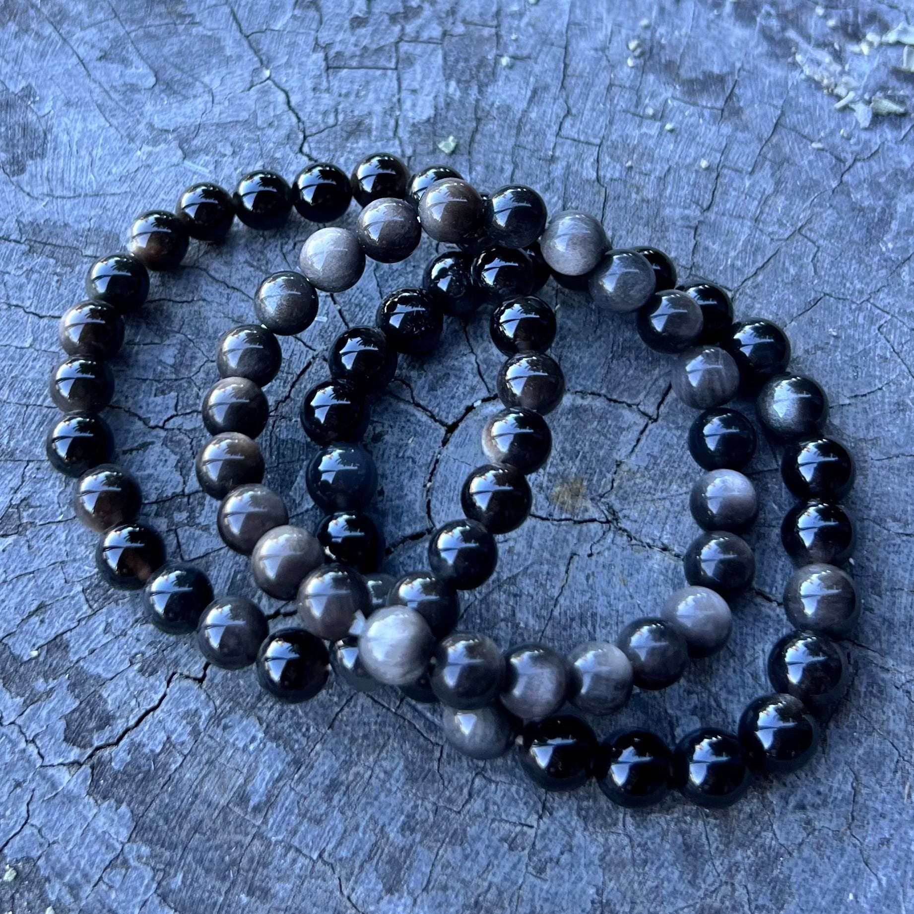 Silver Sheen Obsidian Beaded Bracelet
