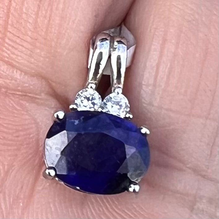 Blue Sapphire with Topaz ~ Sterling Silver Pendant