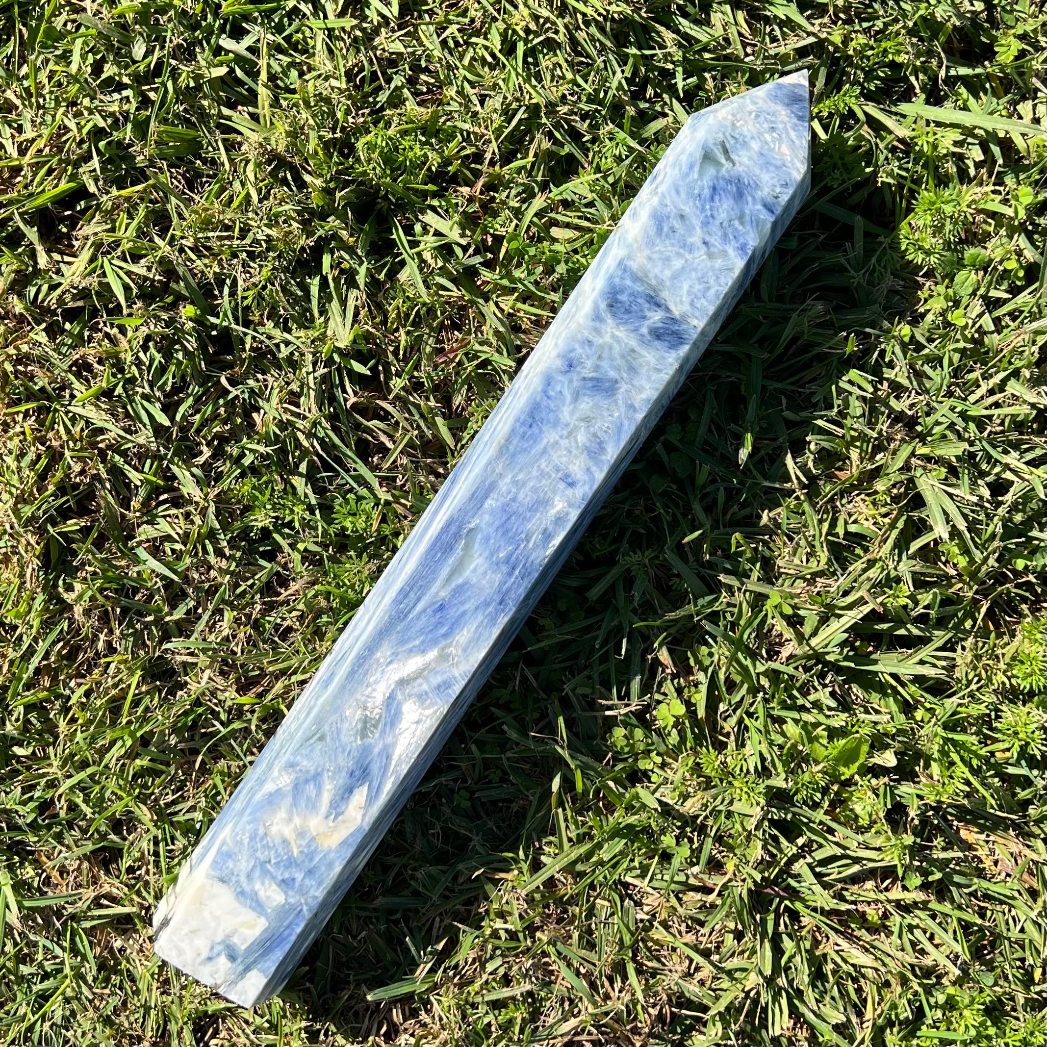 Blue Kyanite Tower with green inclusions