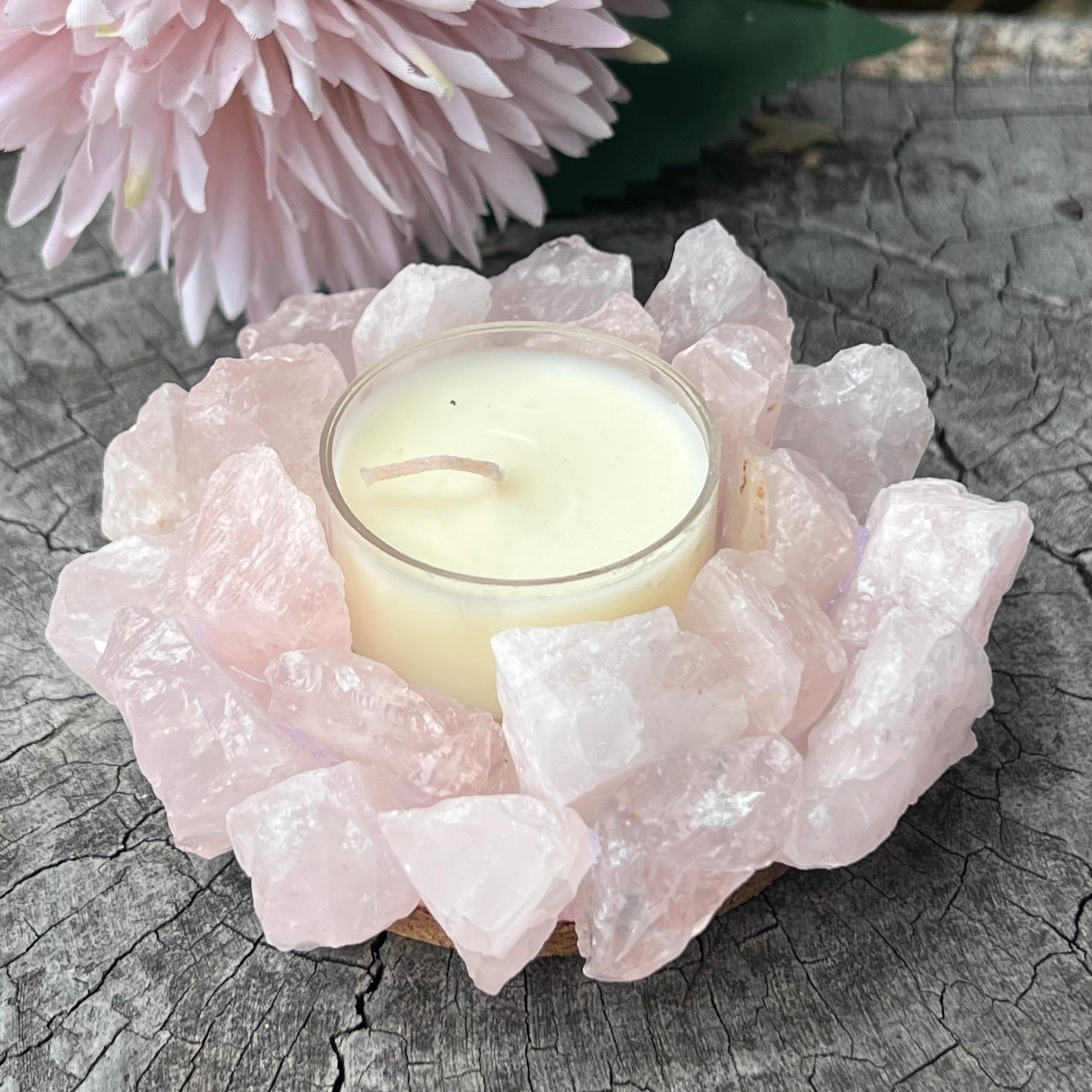 Rose Quartz Tea Light Candle Holder
