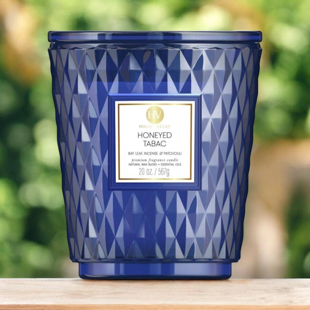 Sapphire ~ Honeyed Tabac Coloured Glass Candle