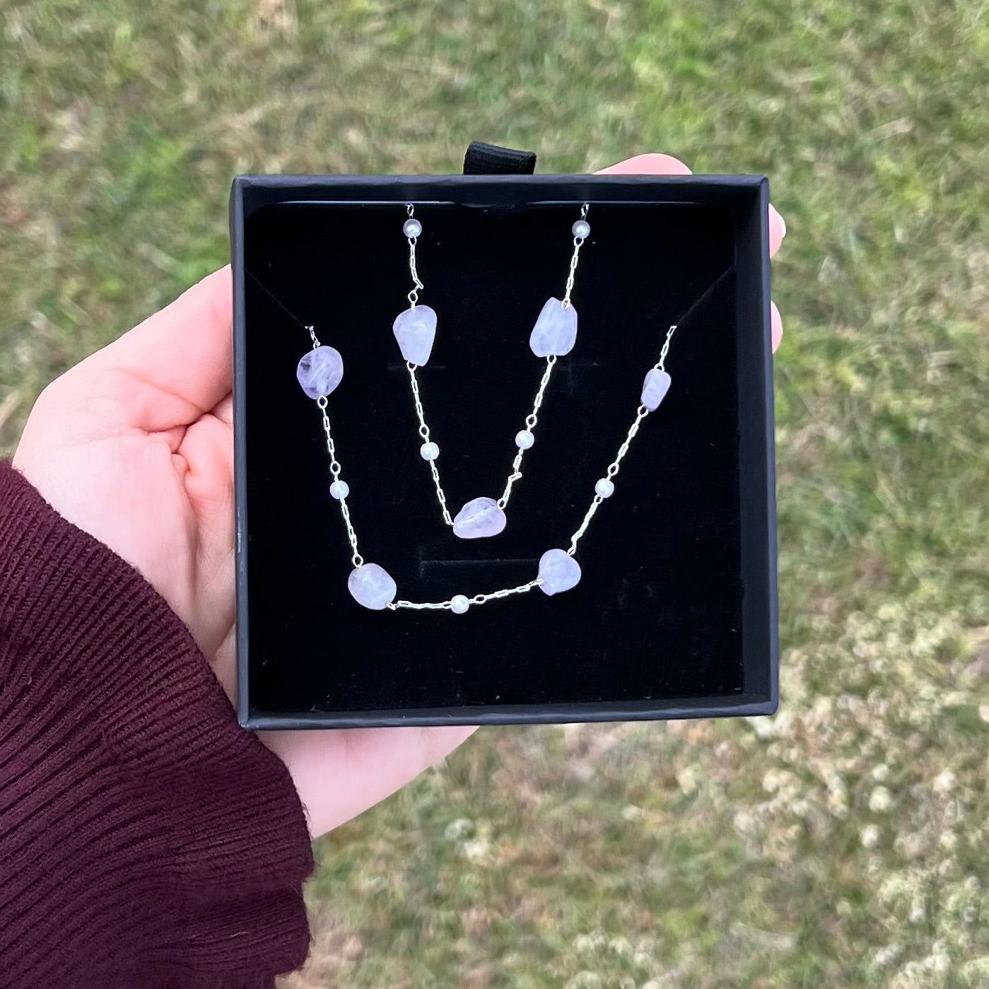 Muse Elegance ~ Rose Quartz and Pearl Set ~ Silver