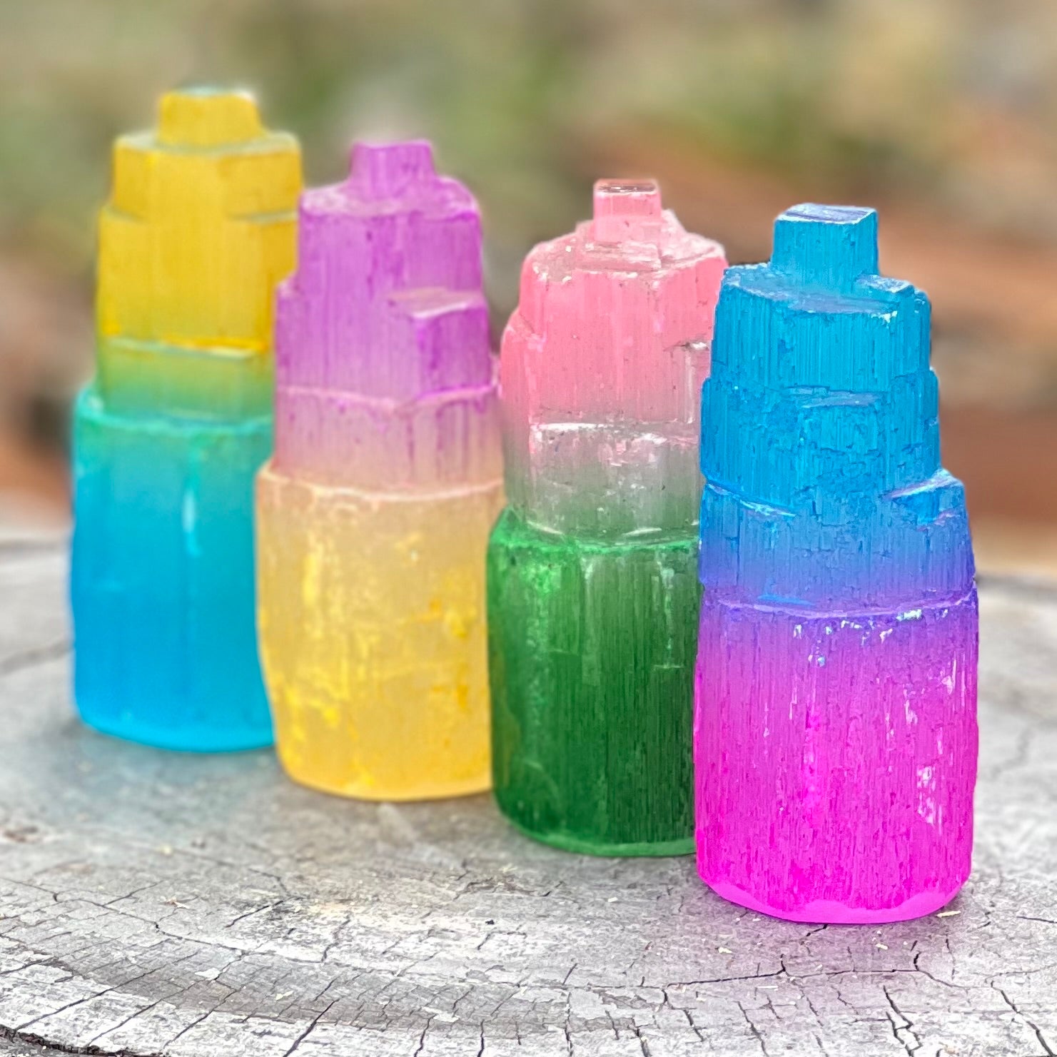 Selenite Coloured Set of 4 Towers
