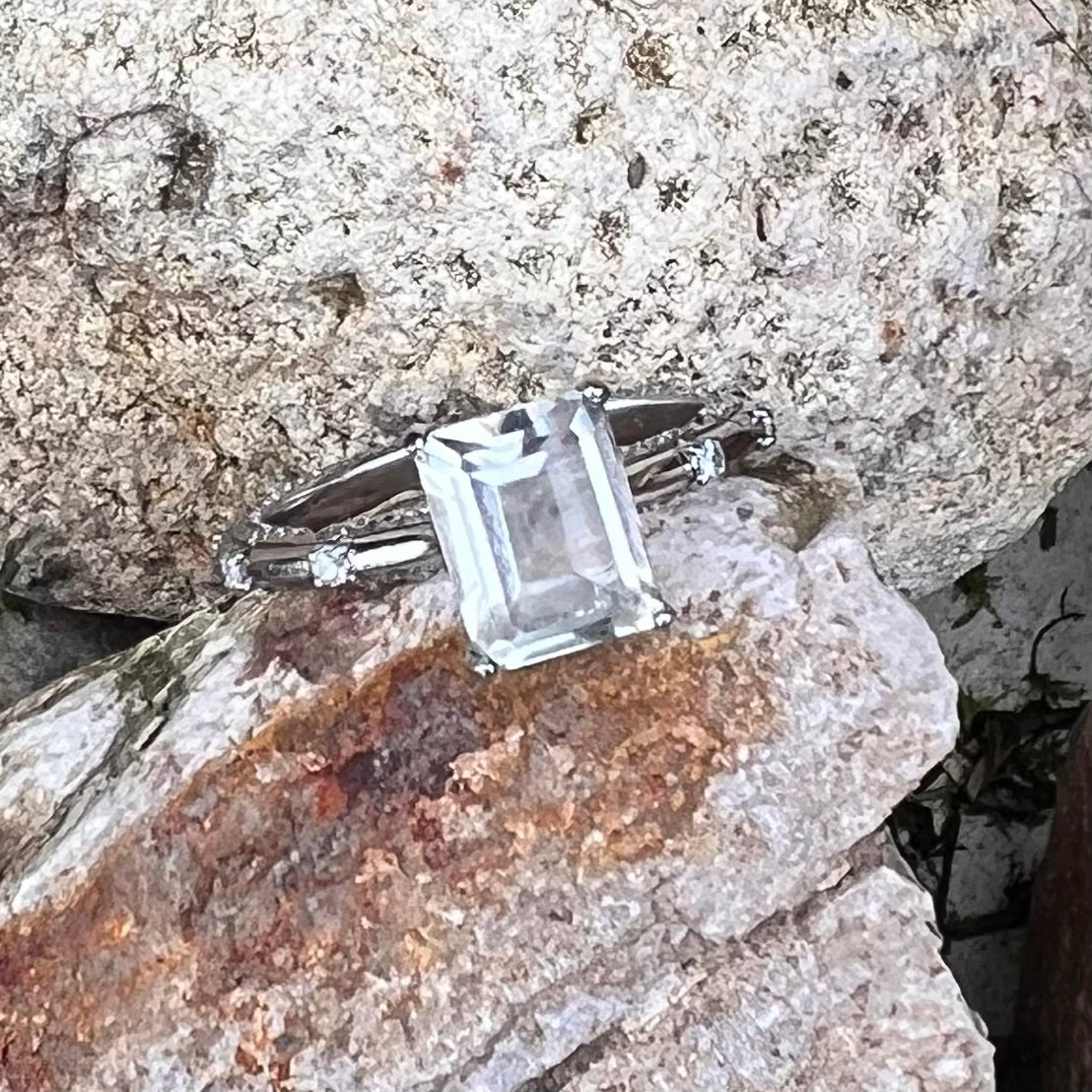Aquamarine & White Topaz Sterling Silver Ring ~ 8