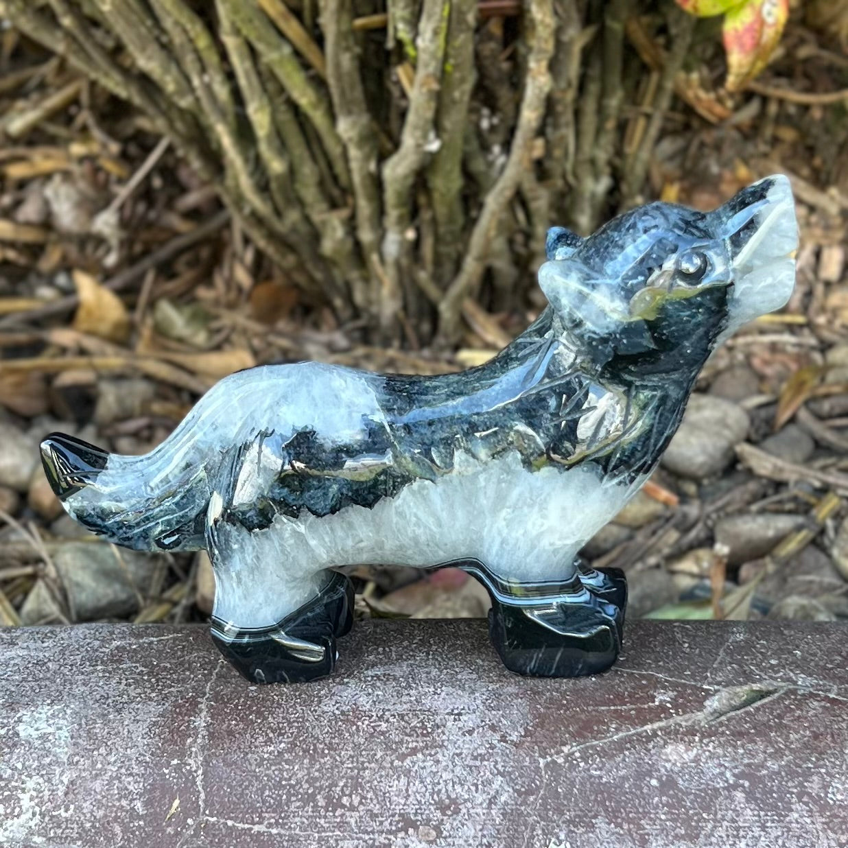 Black Agate ~ Wolf Carving ~ Medium