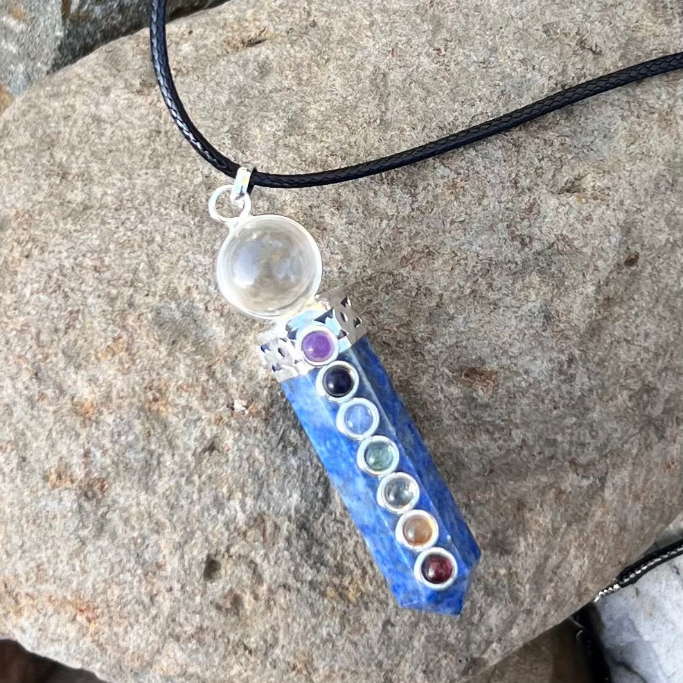 Lapis Lazuli & Chakra Pencil Generator Crystal Necklace