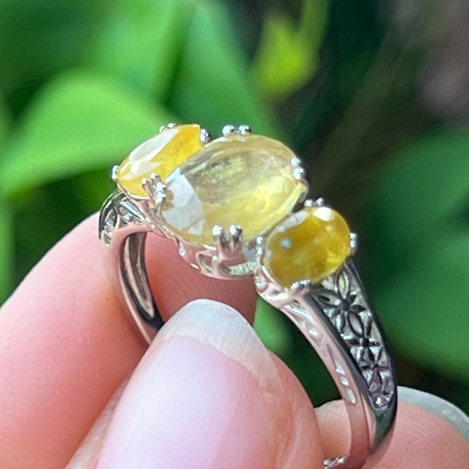 Yellow Sapphire Sterling Silver Ring ~ 9.5