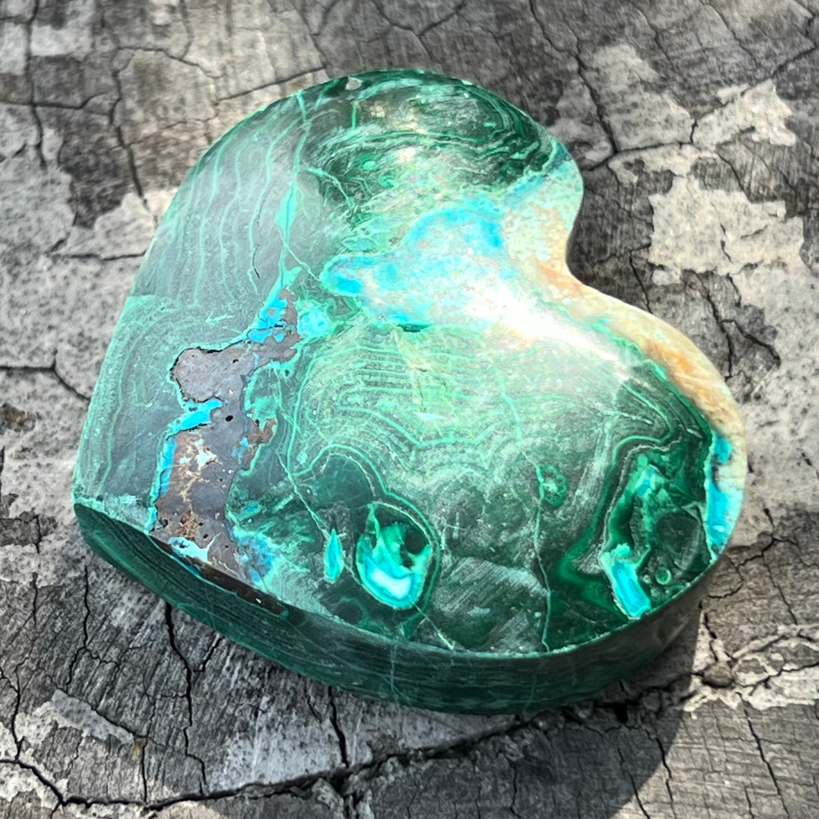 Chrysocolla and Malachite Heart Carving