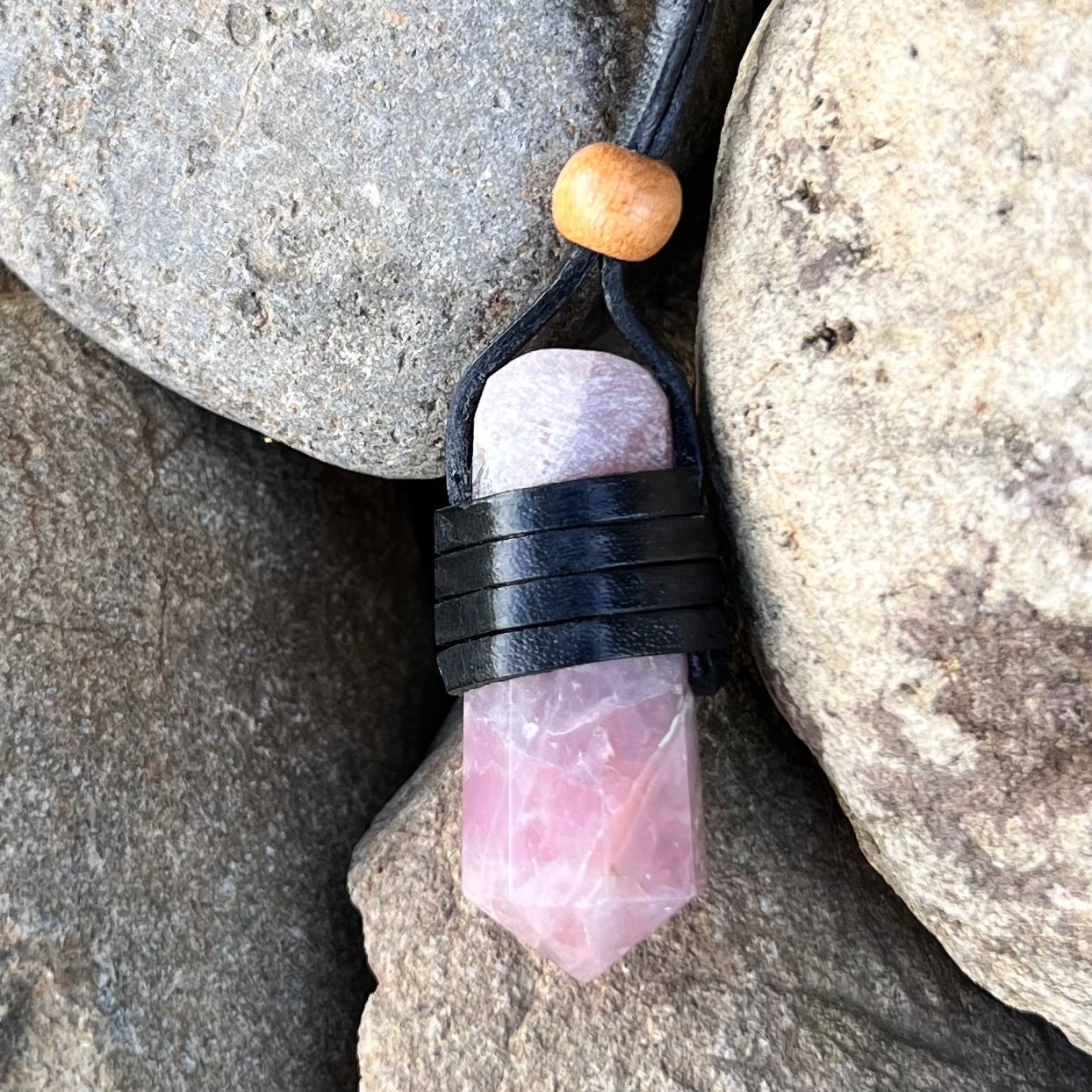 Rose Quartz Pendant on Leather