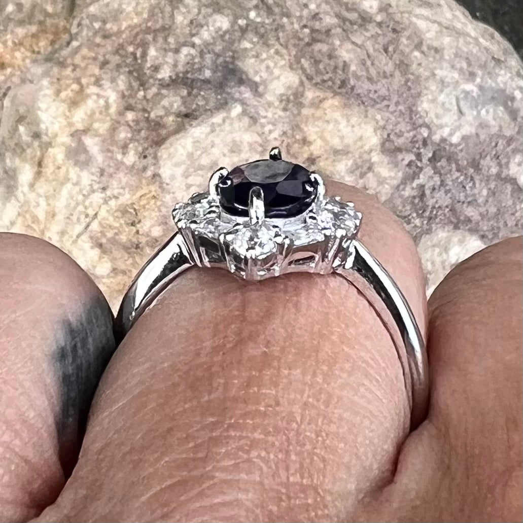 Blue Sapphire and White Topaz Ring ~ size 8