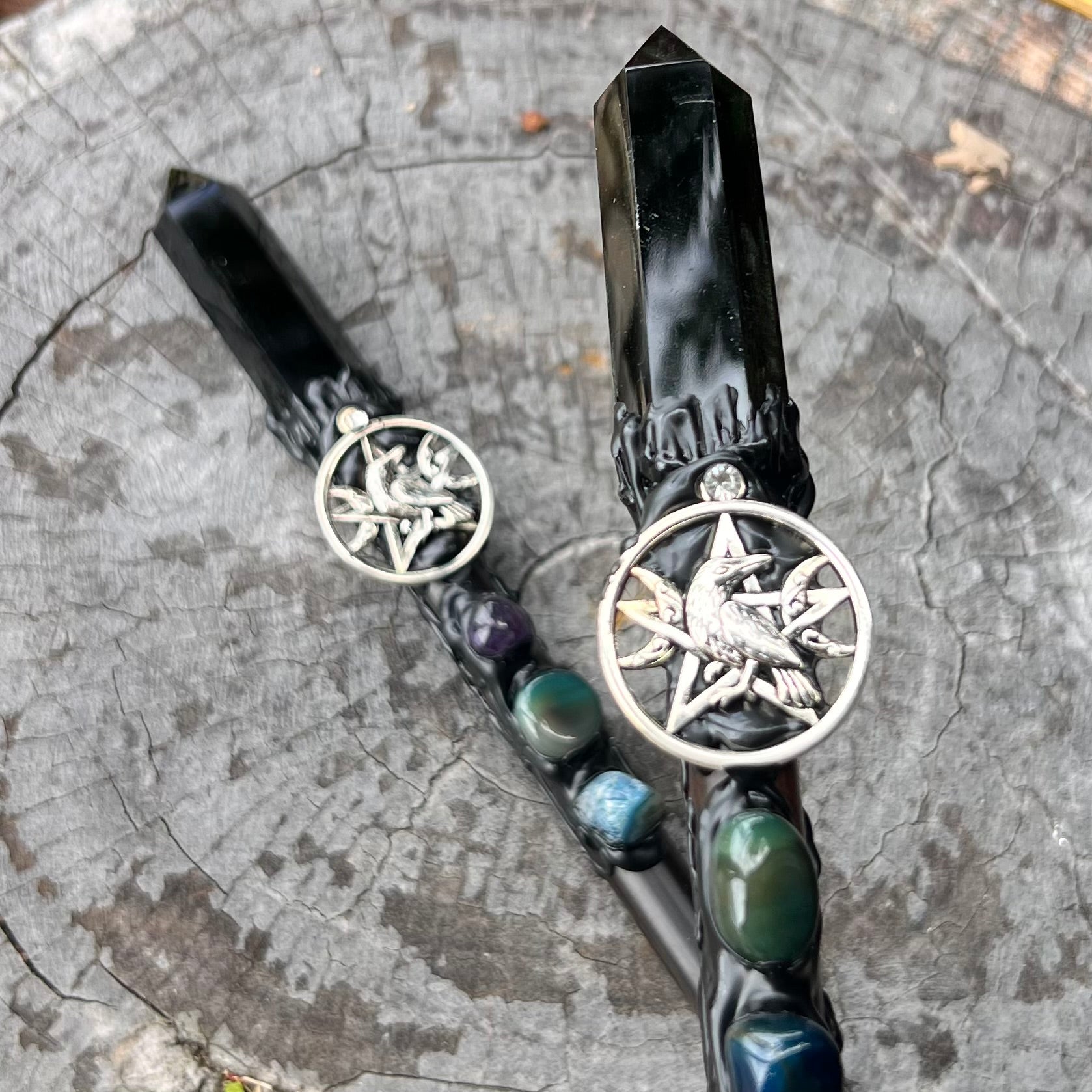 Raven Black Obsidian Wand