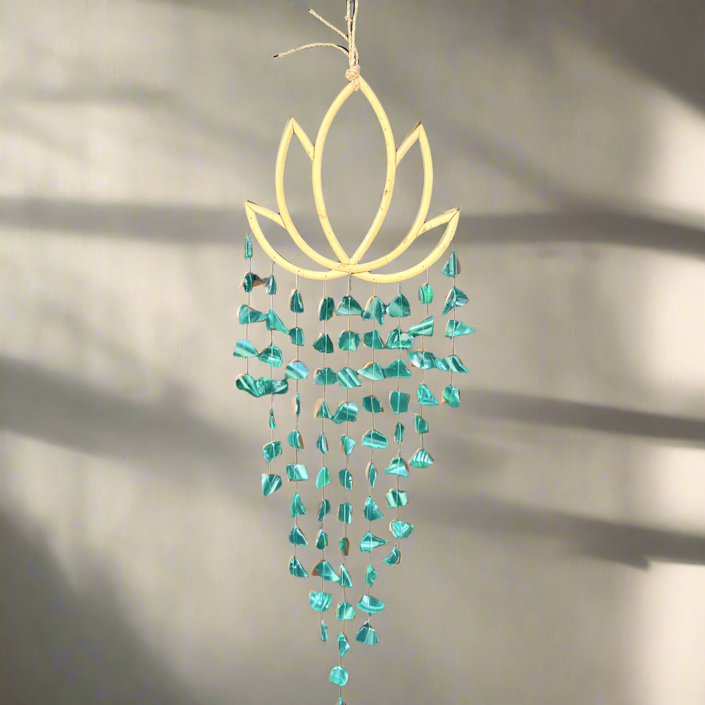 Sea Glass Lotus Wind Chime ~ Tranquility Teal ~ Small