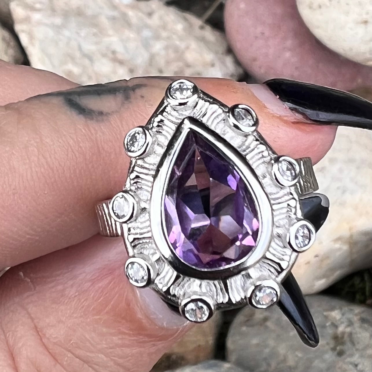 Amethyst & White Topaz Sterling Silver Ring ~ 10