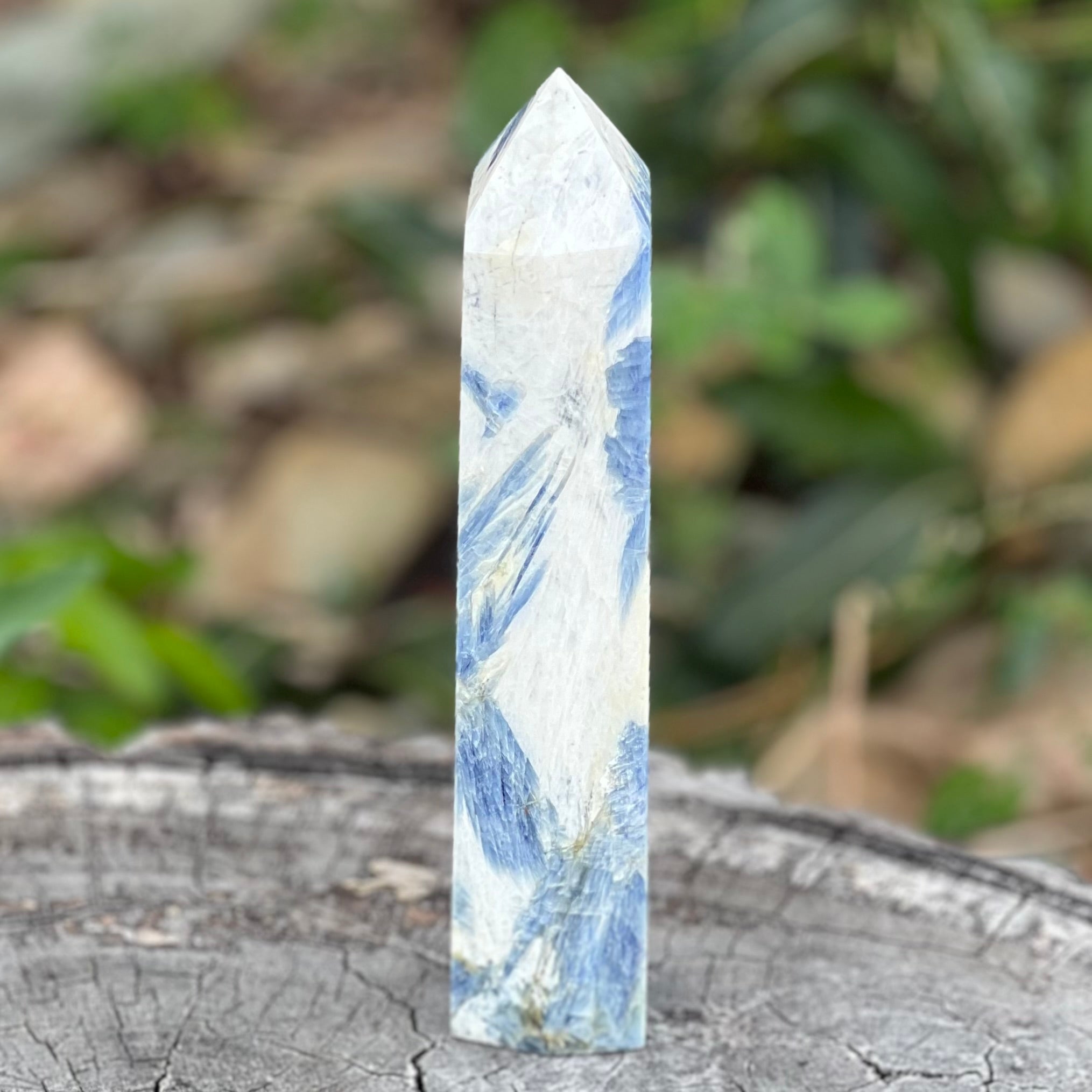 Blue Kyanite Tower with green inclusions