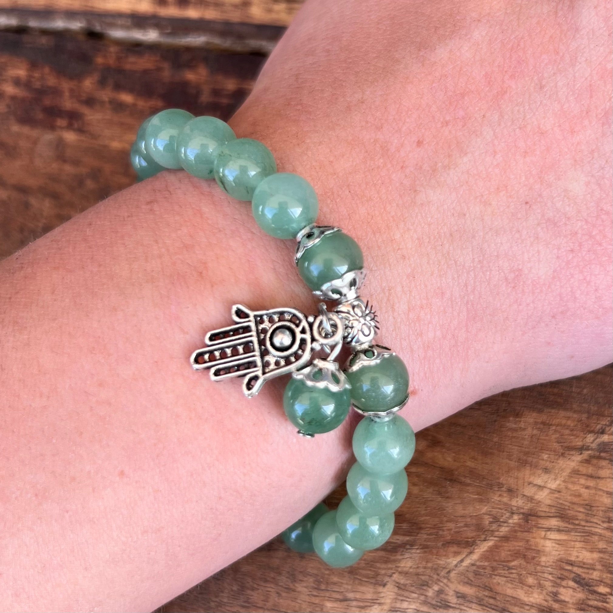 Green Aventurine New Beginnings Bracelet with Hamsa Charm