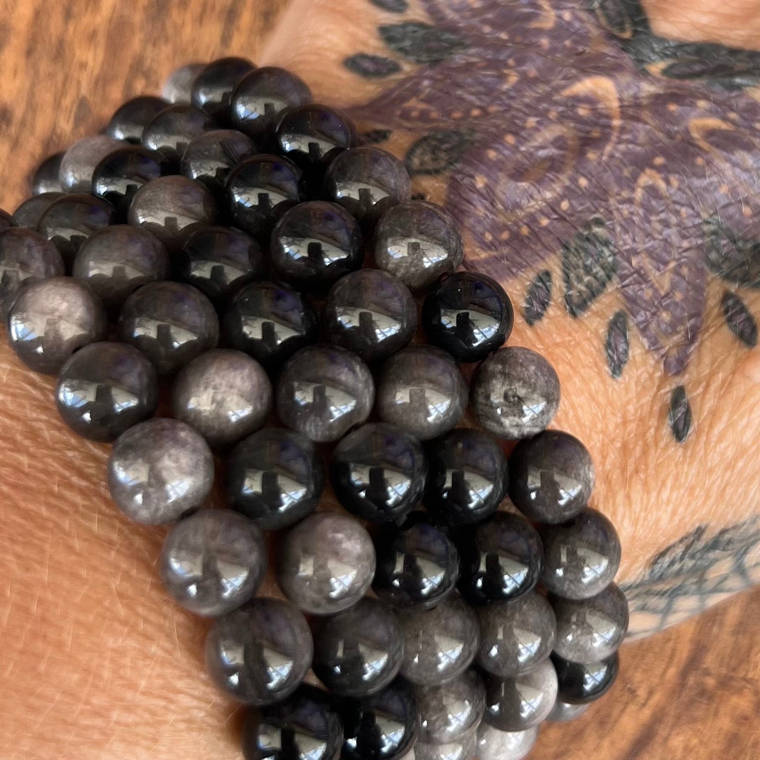 Black Obsidian Silver Sheen Beaded Bracelet