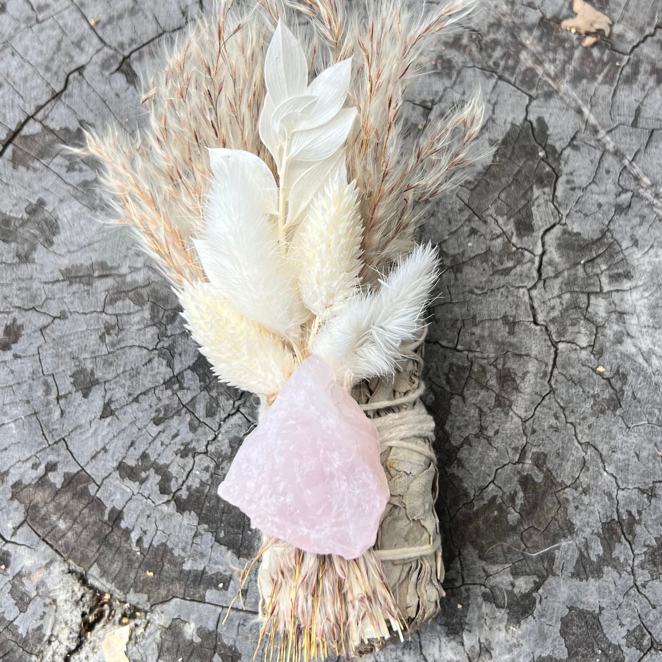 White Sage Botanical Bundle with Flowers &  Rose Quartz