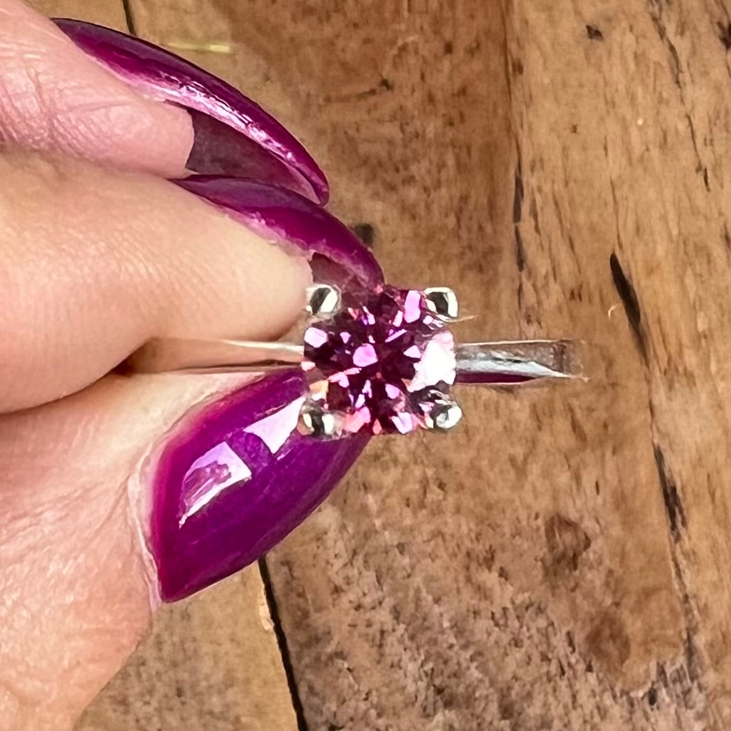 Pink Moissanite Sterling Silver Ring ~ 8