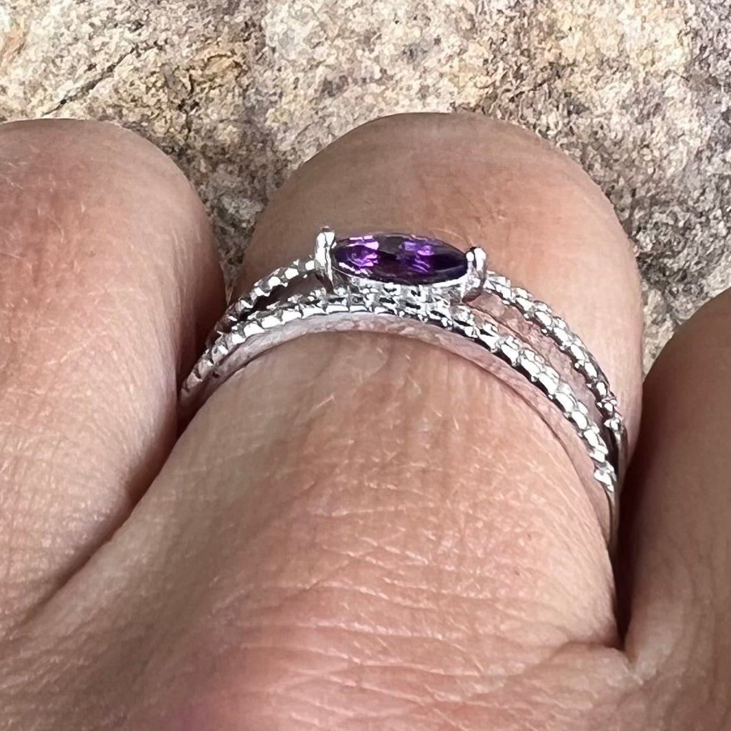 Amethyst & White Topaz Sterling Silver Ring ~ 10