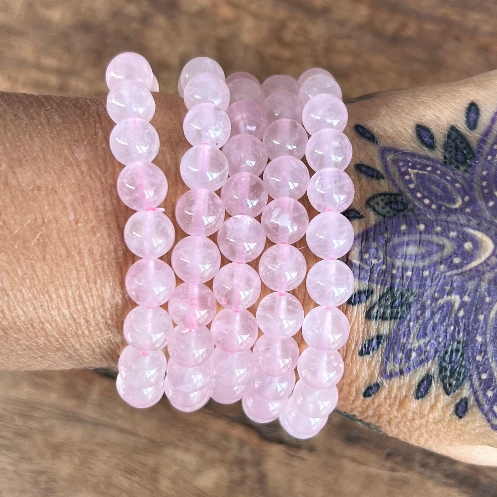 Rose Quartz Beaded Bracelet ~ Large Fit