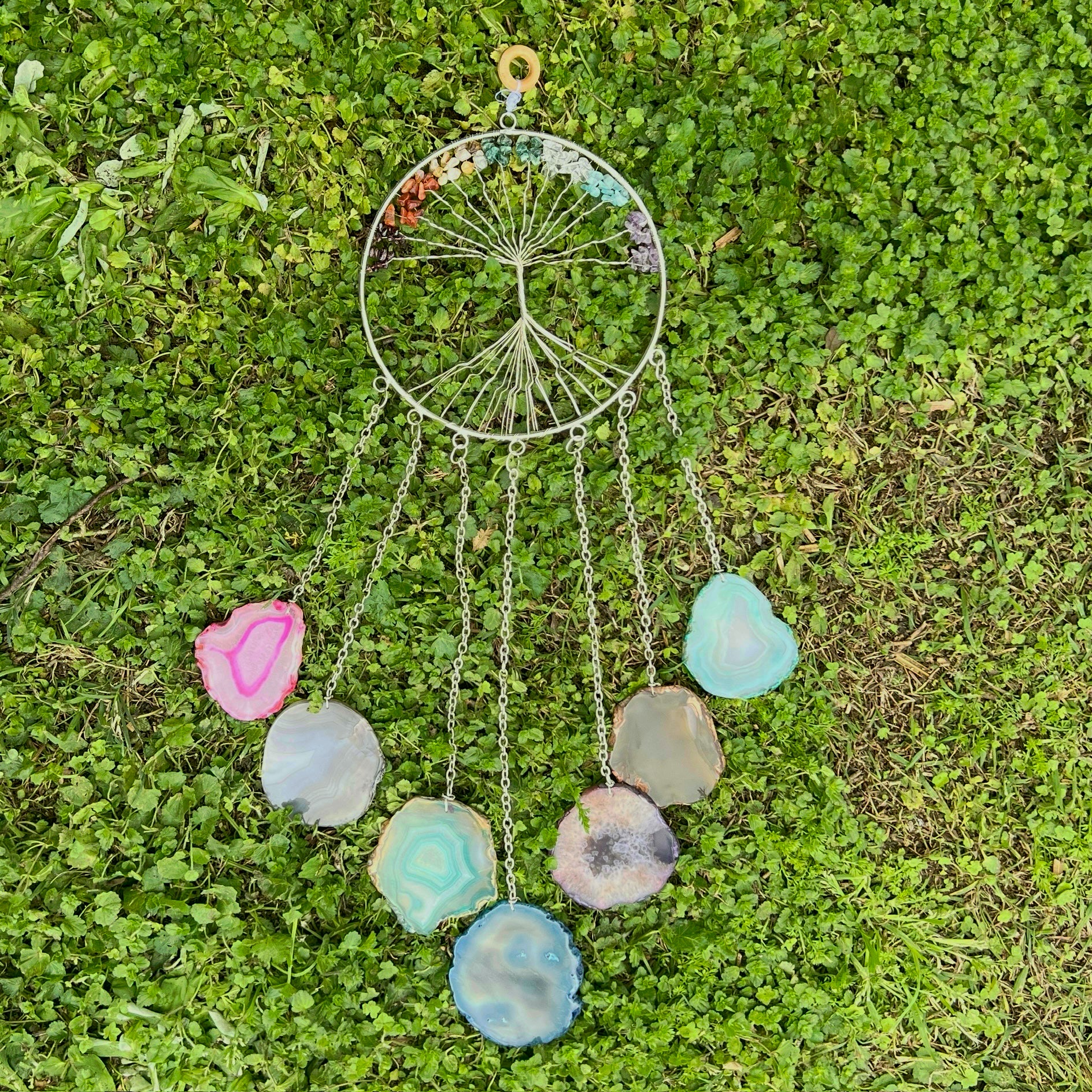 Chakra ~ Dyed Agate ~ Tree Of Life Hanger ~ Silver