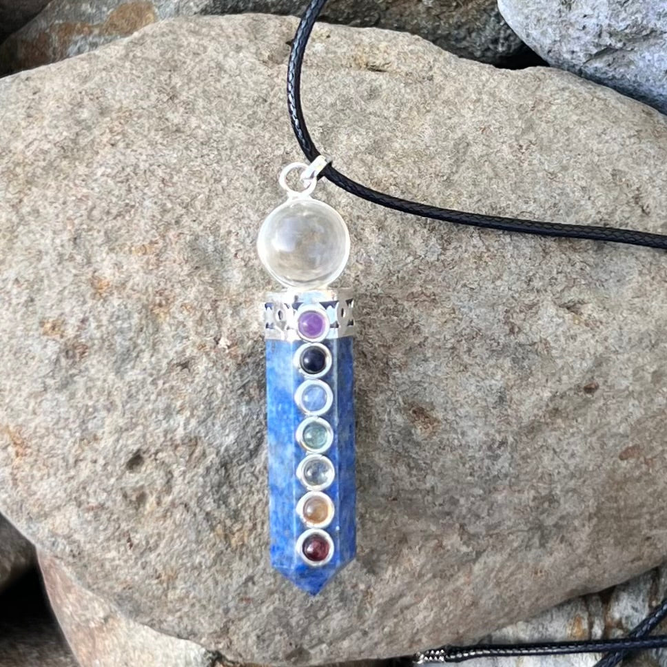 Lapis Lazuli & Chakra Pencil Generator Crystal Necklace