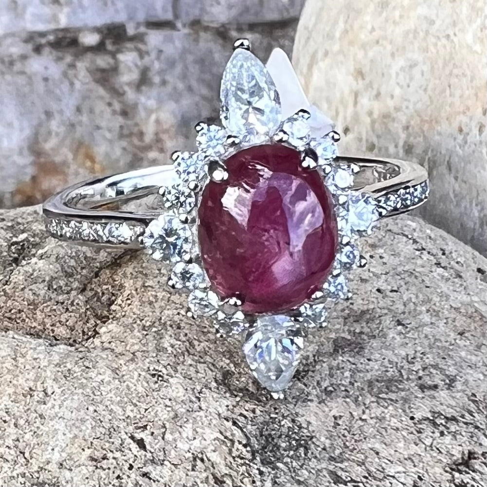 Star Ruby & Moissonite Sterling Silver Ring ~ Size 9.5