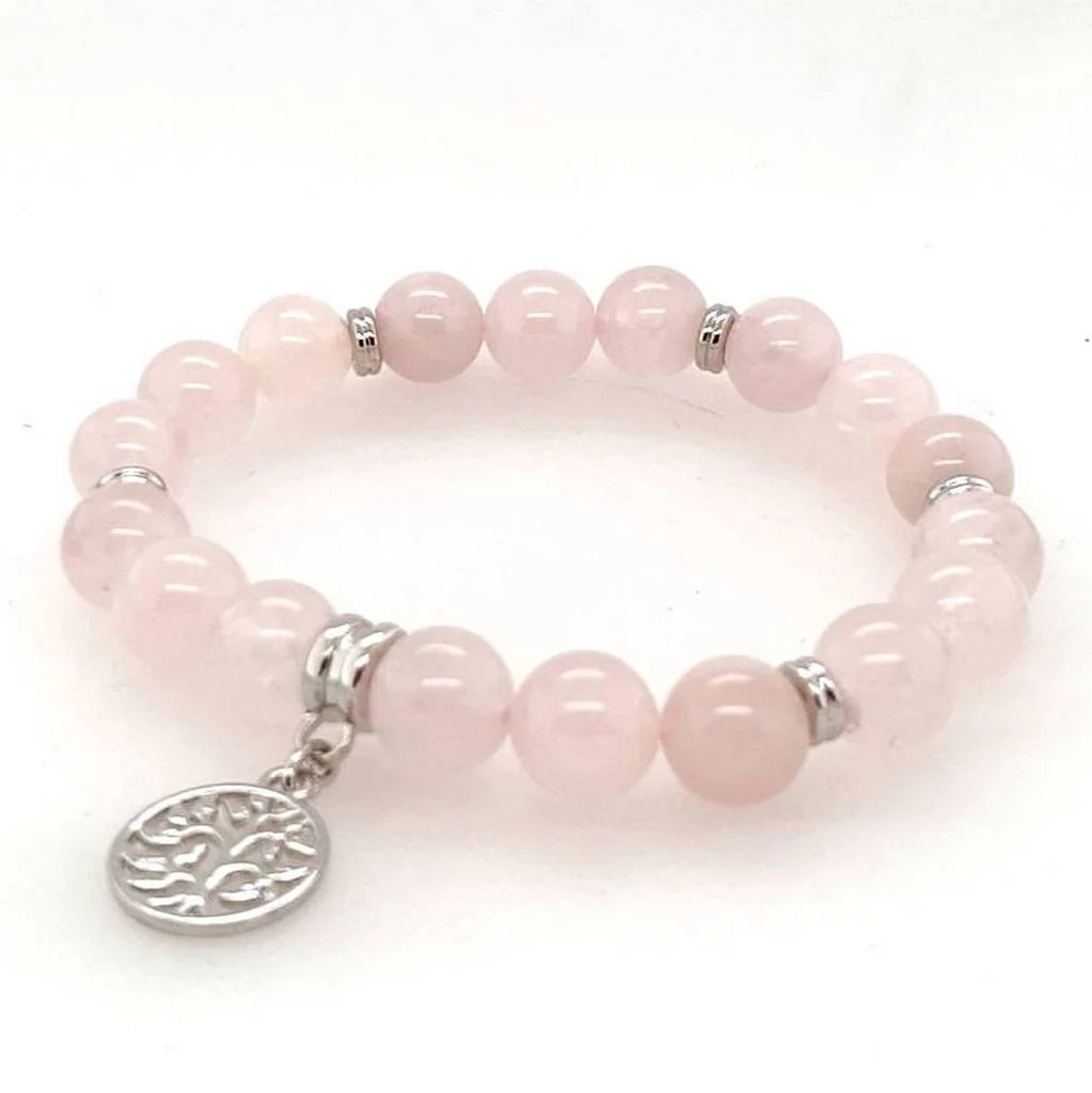 Bracelet à breloques en quartz rose avec arbre de vie