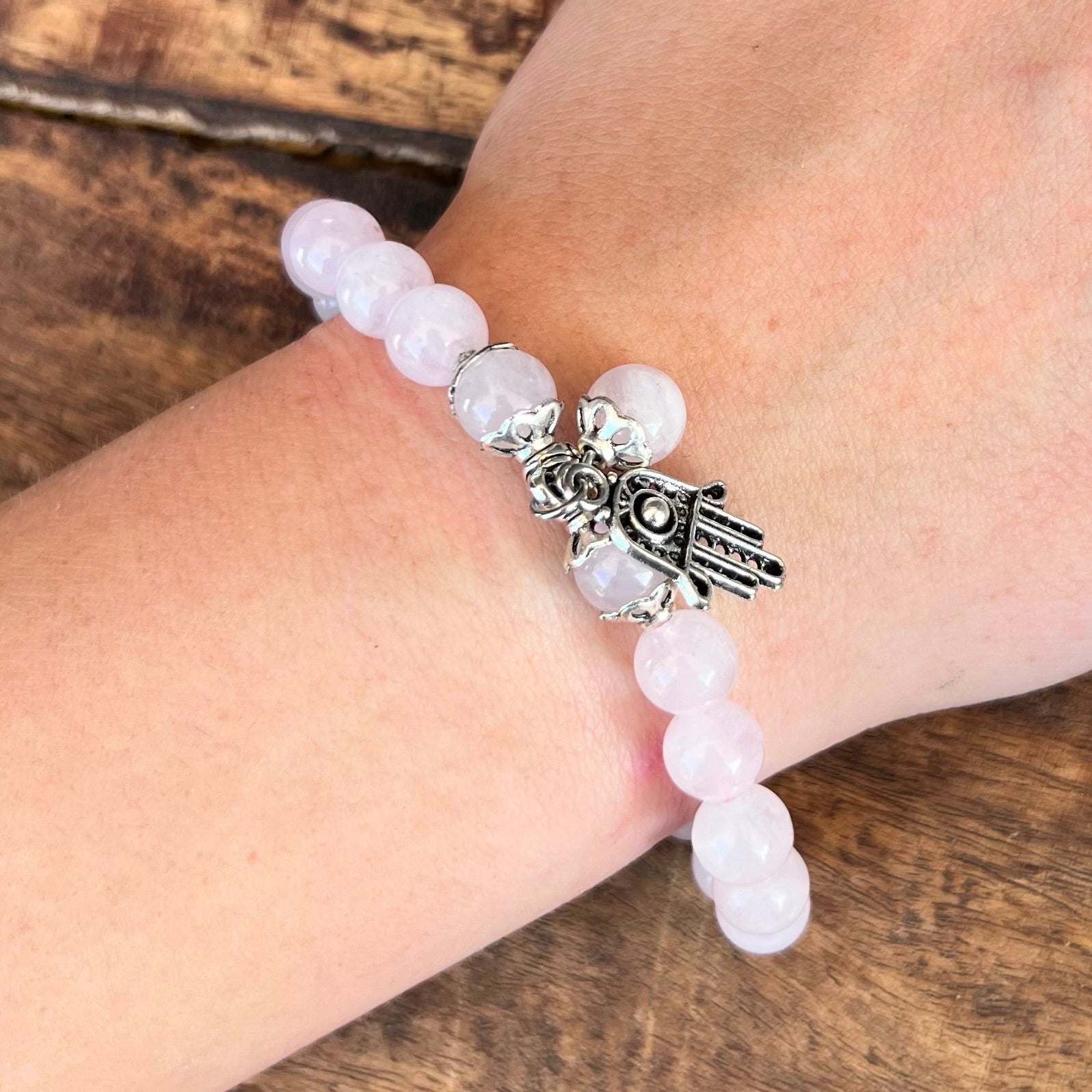 Rose Quartz Unconditional Love Bracelet with Hamsa Charm