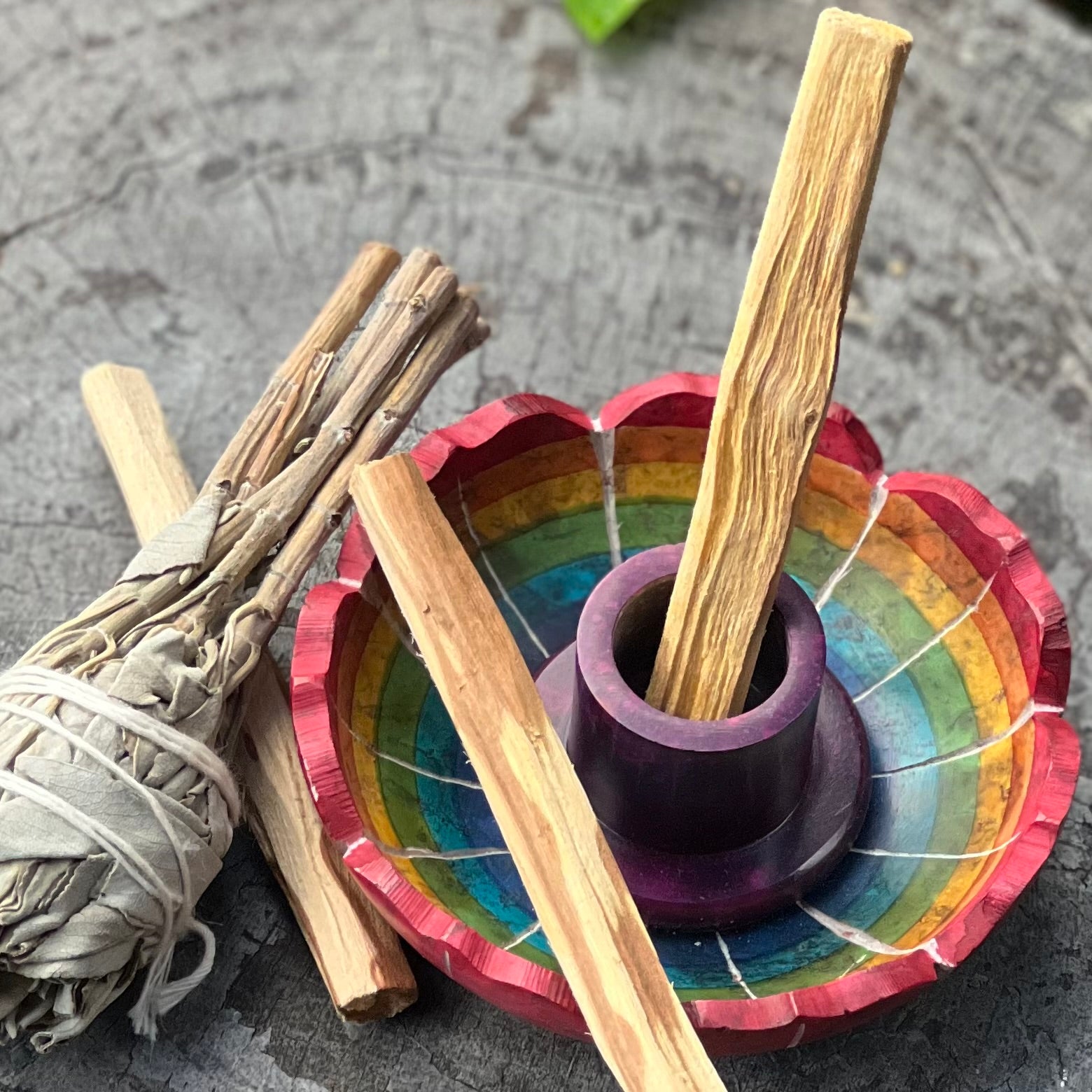 Palo Santo Soapstone Burner ~ Chakra Rainbow
