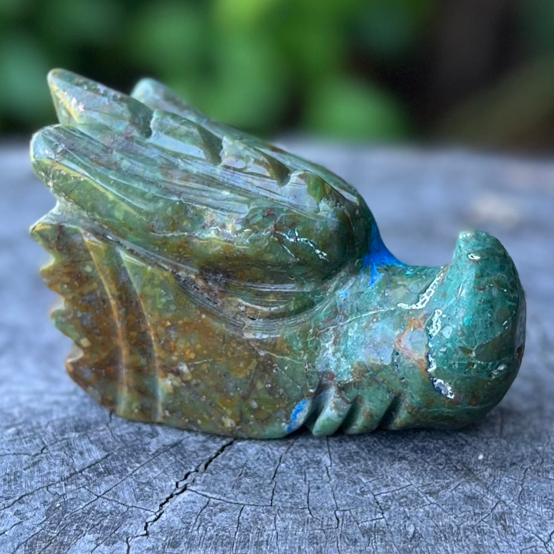 Ocean Jasper and Azurite Dragon Head Carving