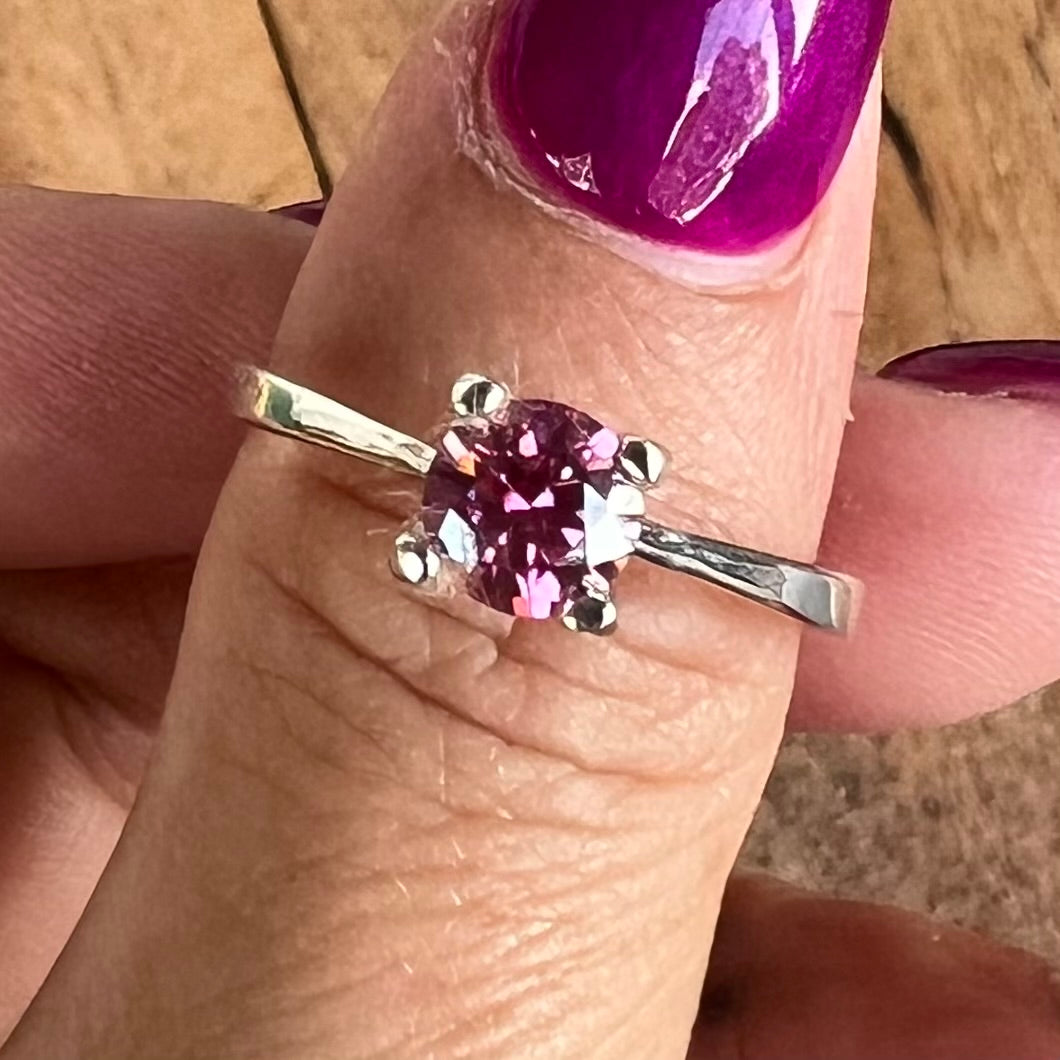 Pink Moissanite Sterling Silver Ring ~ 8