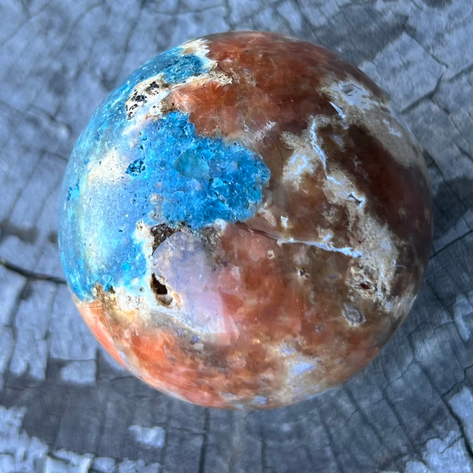 Blue Apatite & Sunstone Sphere