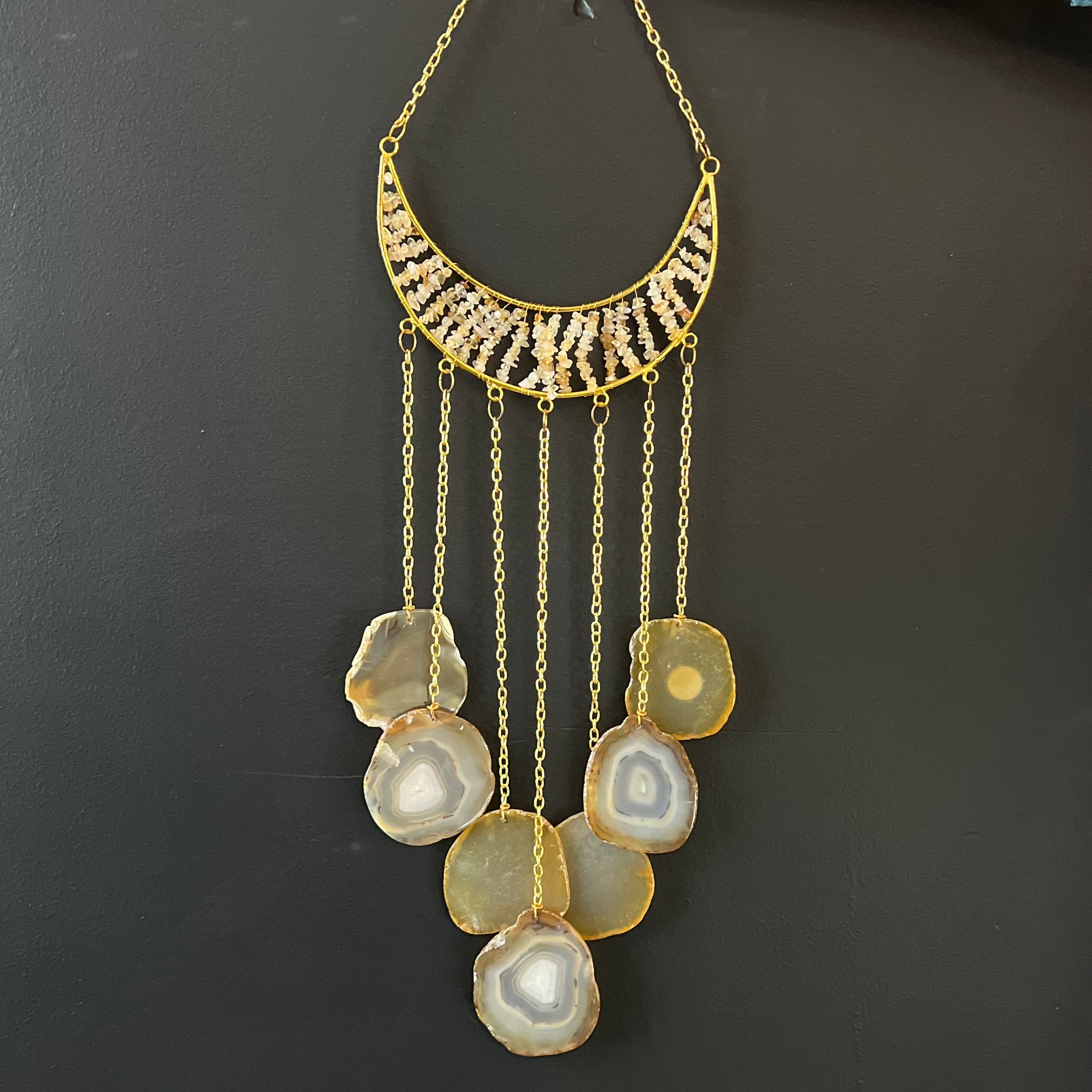 Citrine ~ Dyed Agate ~ Moon Hanger ~ Gold