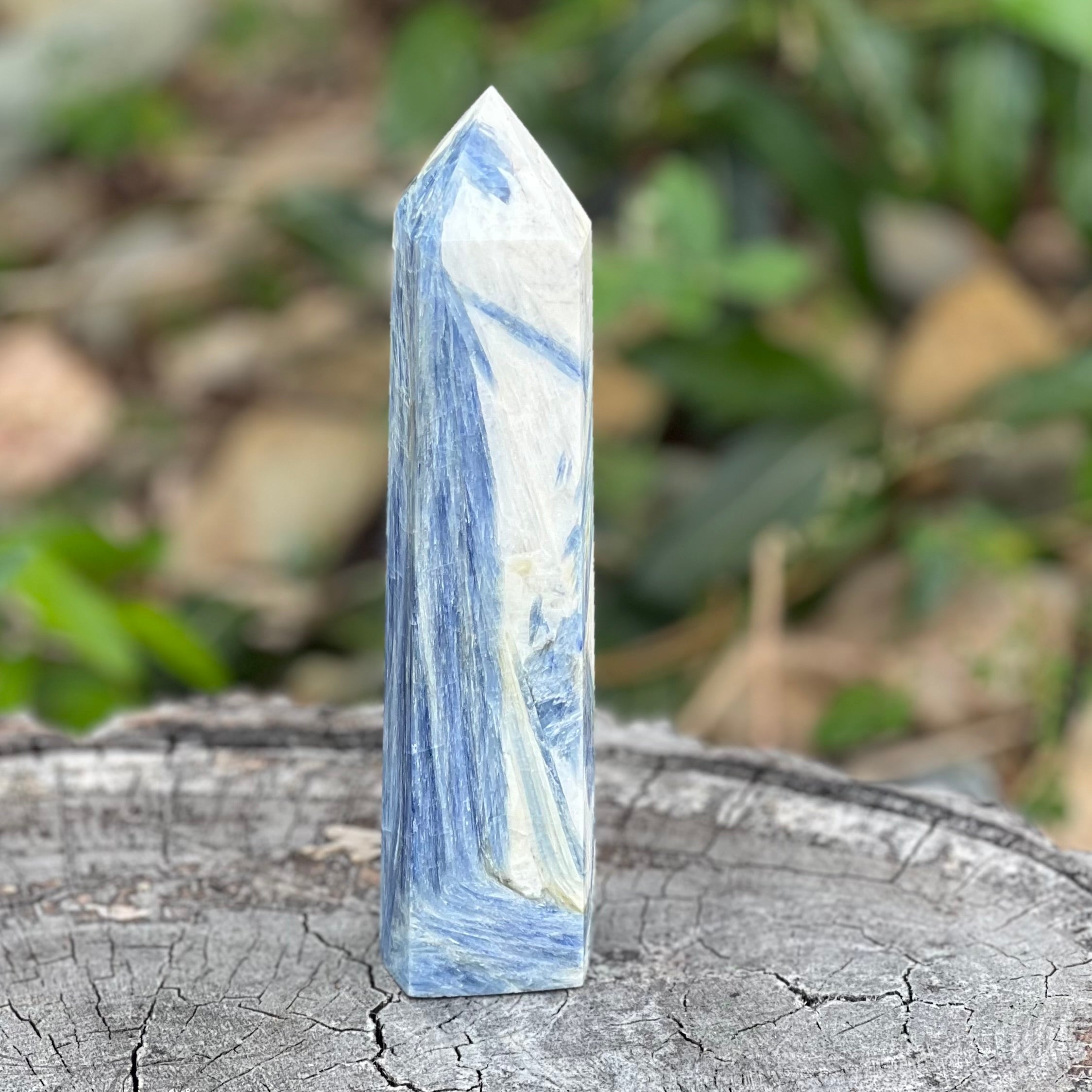 Blue Kyanite Tower with green inclusions
