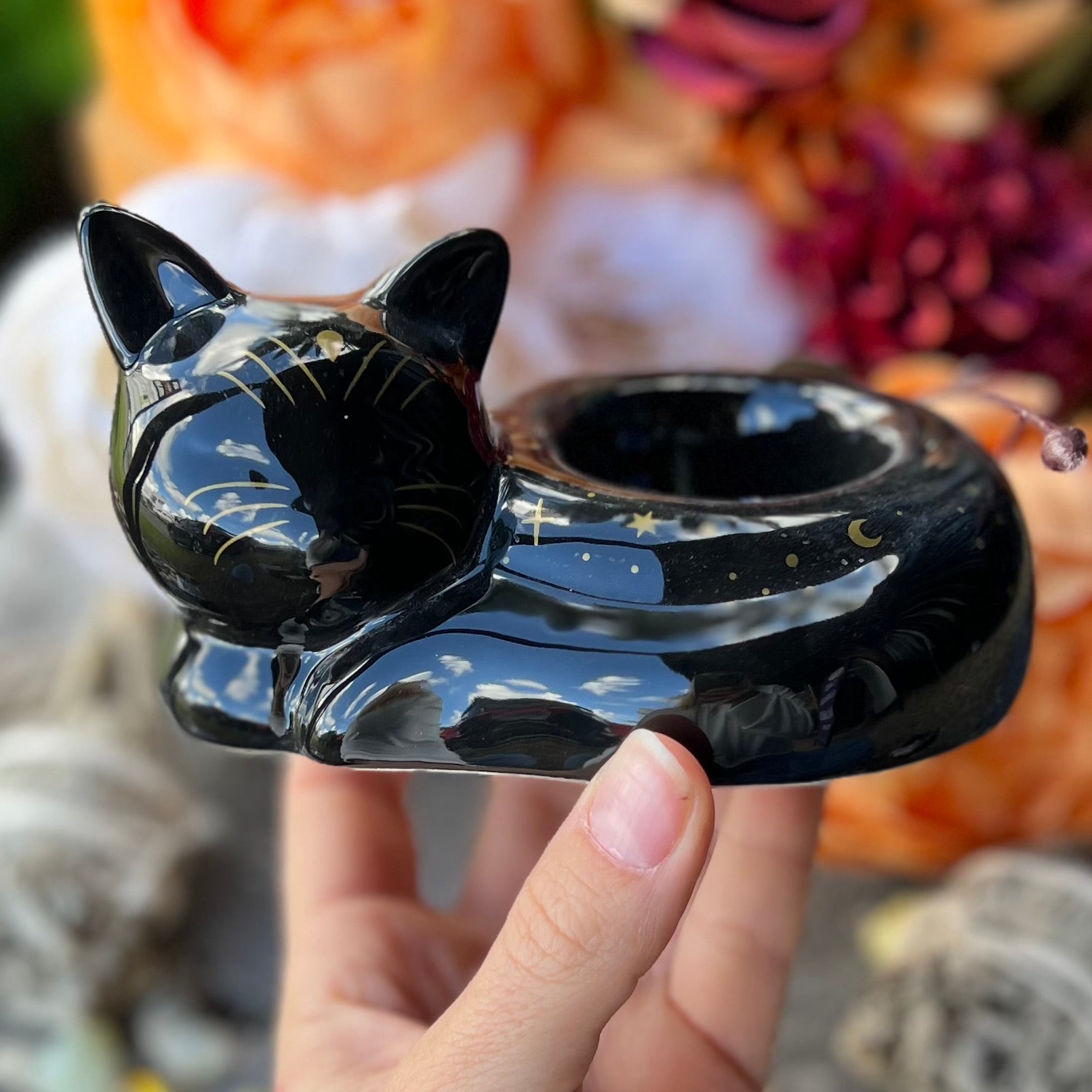 Black Cat Magick ~ Ceramic Tealight Holder