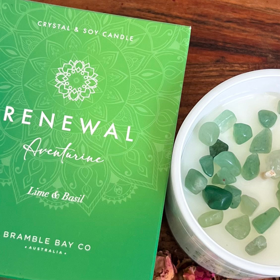 Boho Crystal Renewal Candle ~ Aventurine ~
Lime & Basil