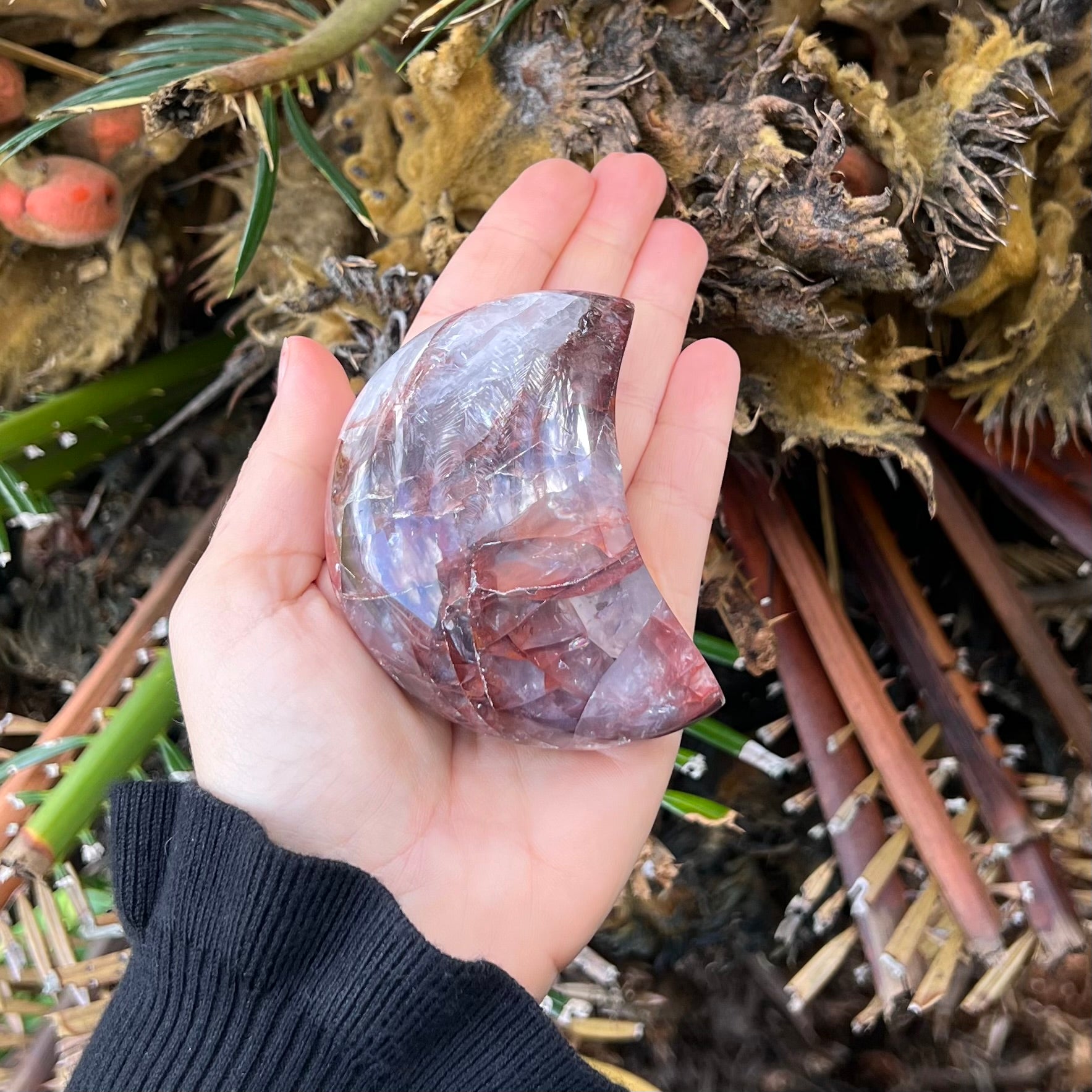 Fire Quartz ~ Crescent Moon on Stand