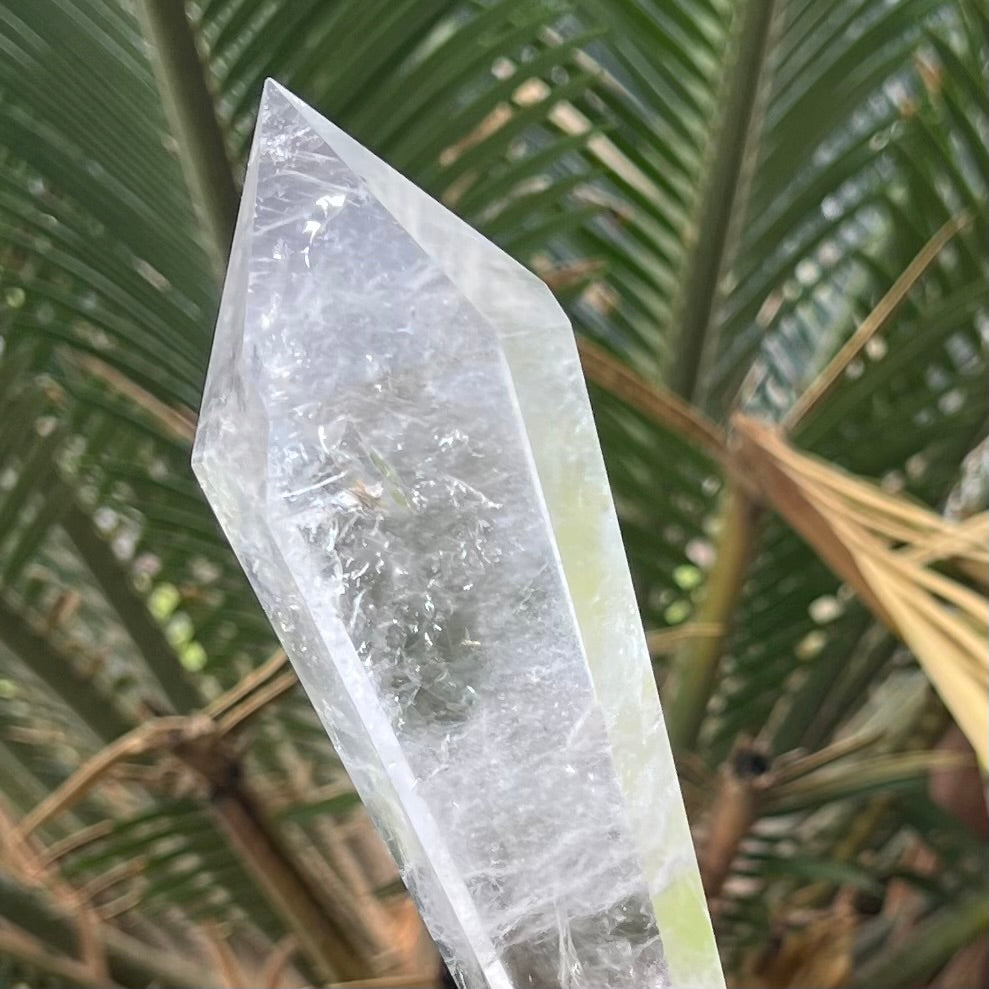 Clear Quartz Generator Wand on Stand