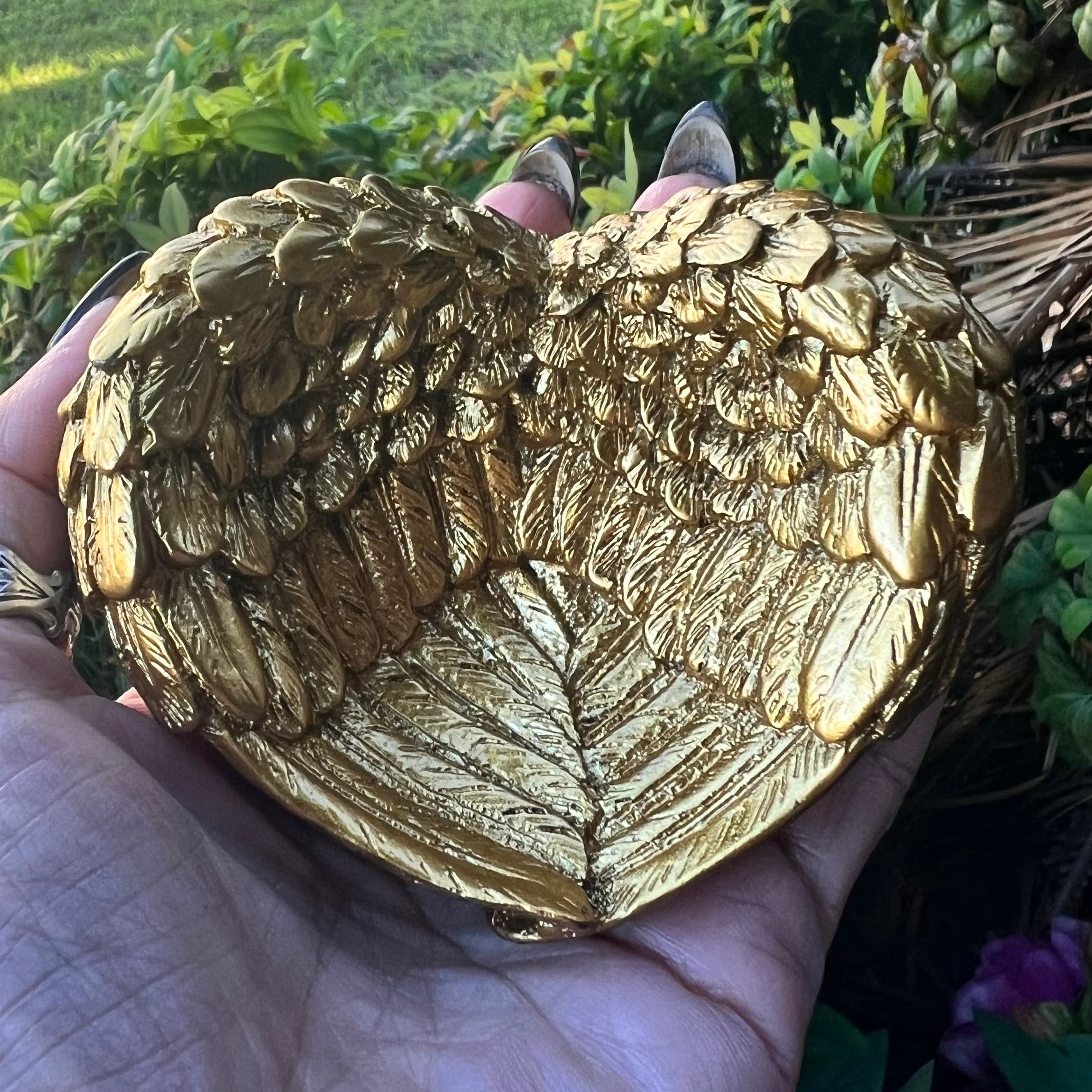 Angel Wing Heart Trinket Bowl ~ Gold